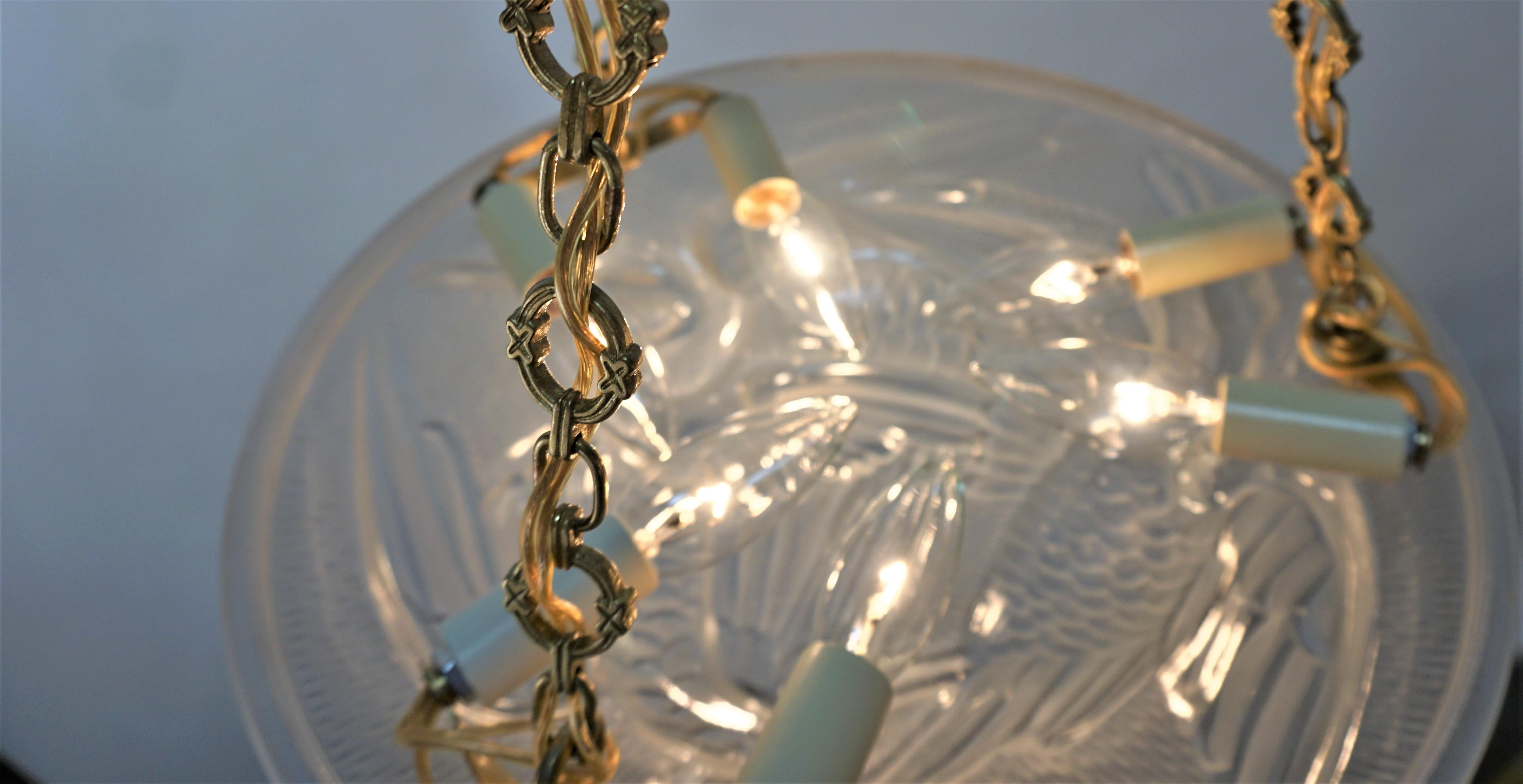  French 1920's Art Deco Pendant Chandelier by Jean Noverdy. 2 in stock 3