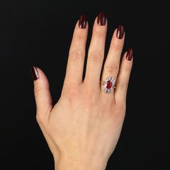 French 1920s Art Deco Rubies Diamonds 18 Karat Yellow Gold Platinum Ring