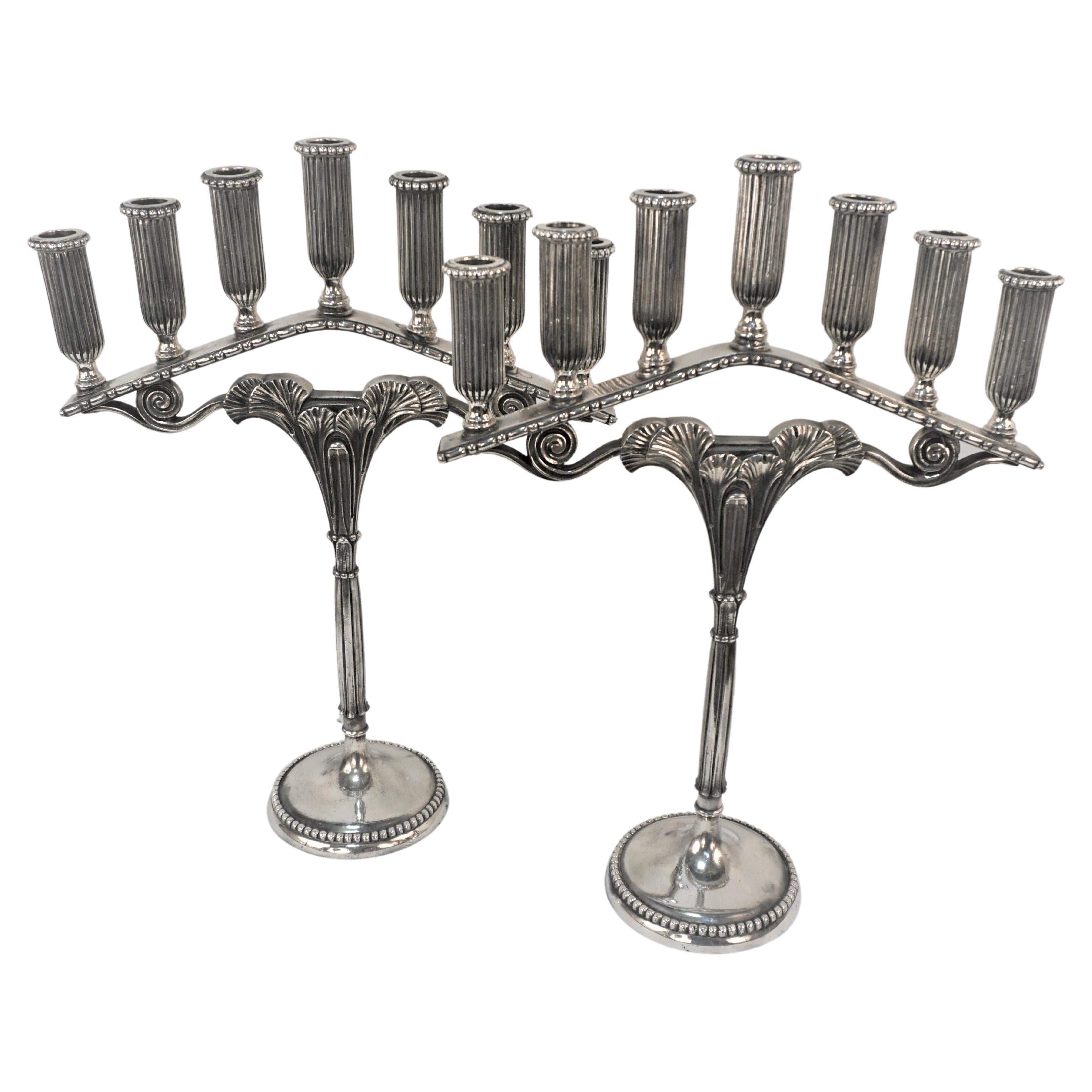 French, 1920
s Art Deco Silver Menorah