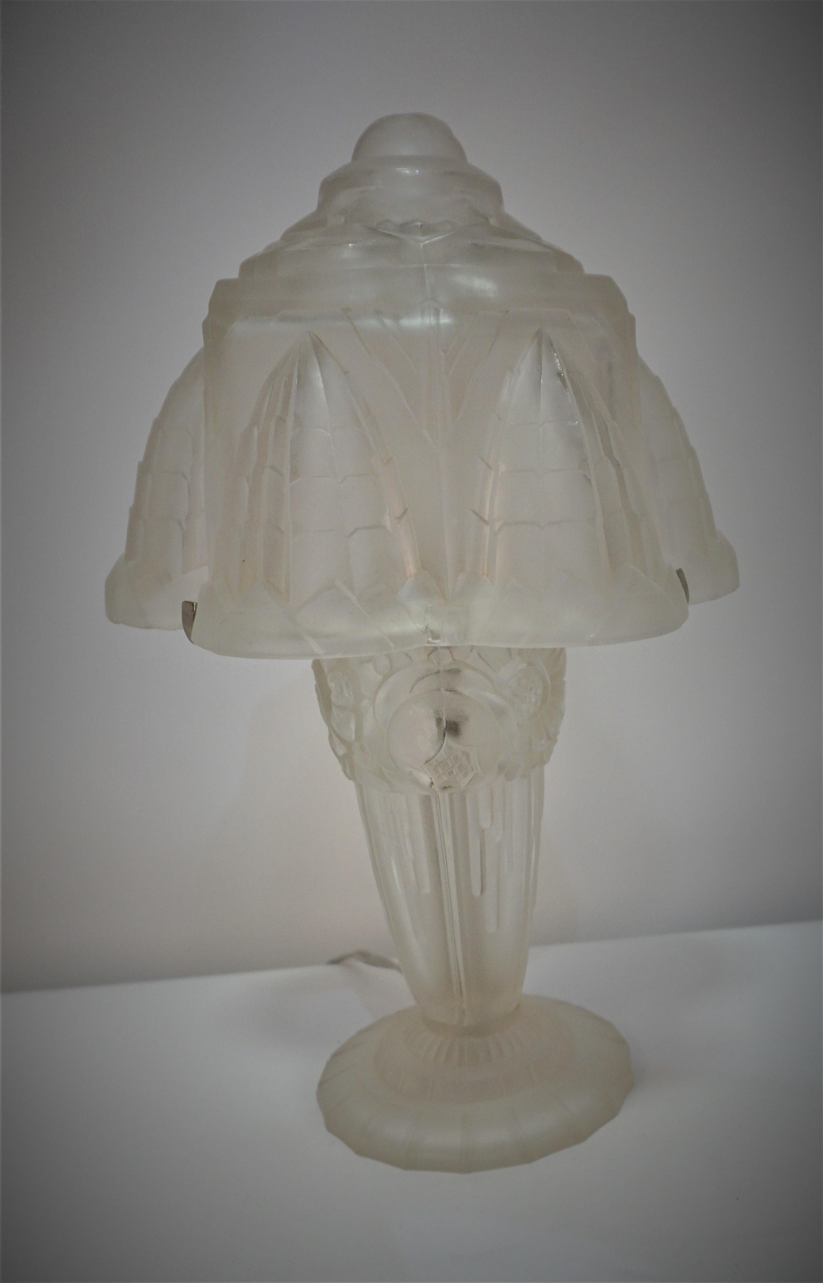 Glass French 1920's Art Deco Table Lamp