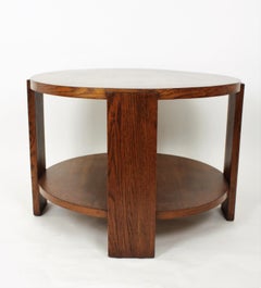 French 1920s Art Deco Two Levels Oak Round Coffee Table or Side Table