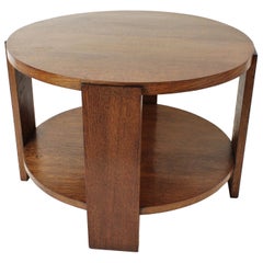 French 1920s Art Deco Two Levels Oak Round Coffee Table or Side Table