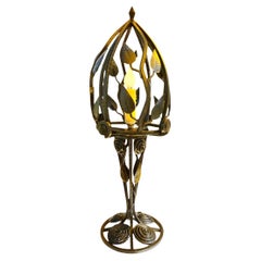 French 1920’s Art Deco Wrought Iron Table Lamp Leaves And Scrolls