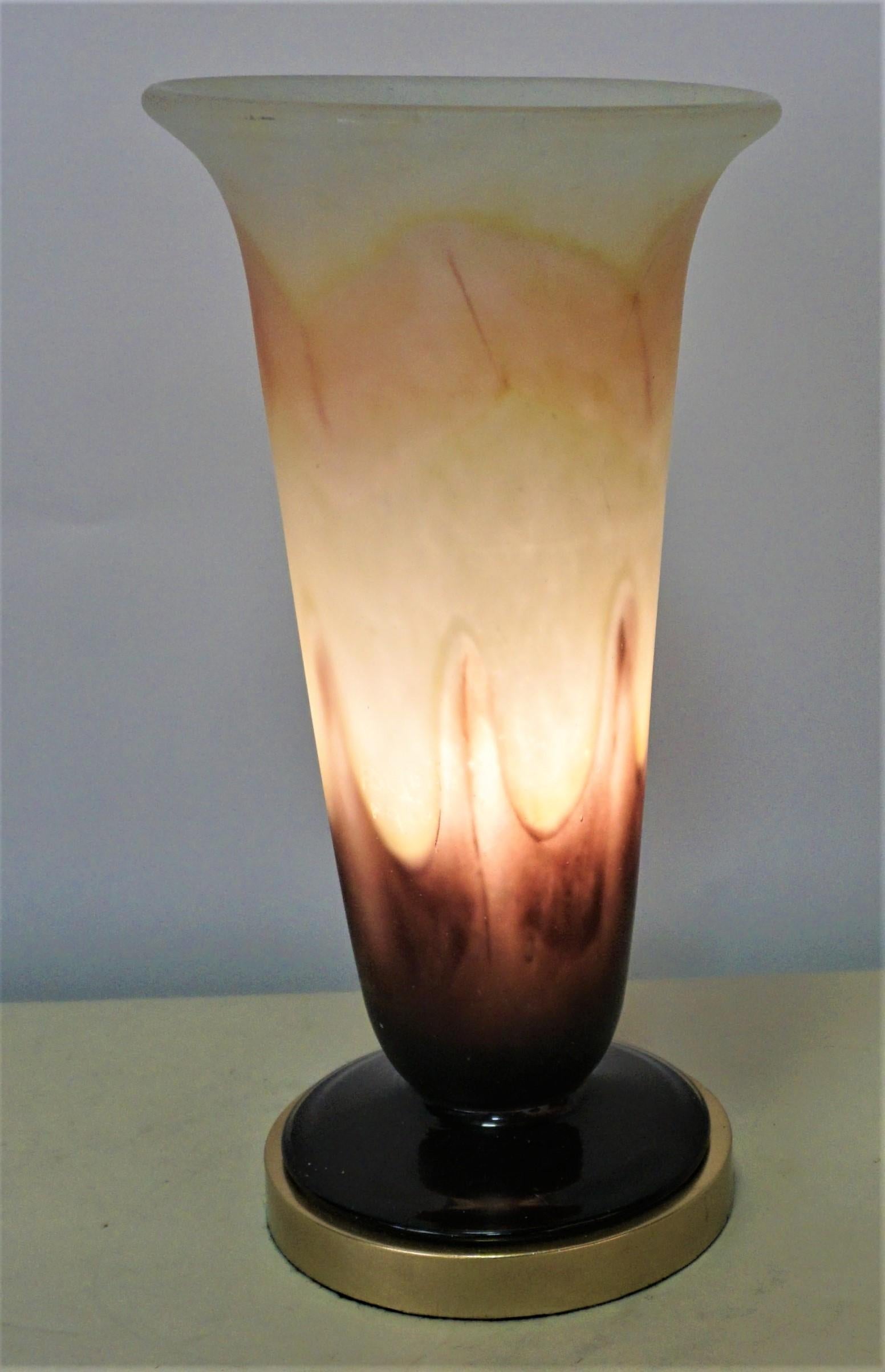 Bronze French 1920's Art Glass Table Lamp Bu Andria Delatte Nancy