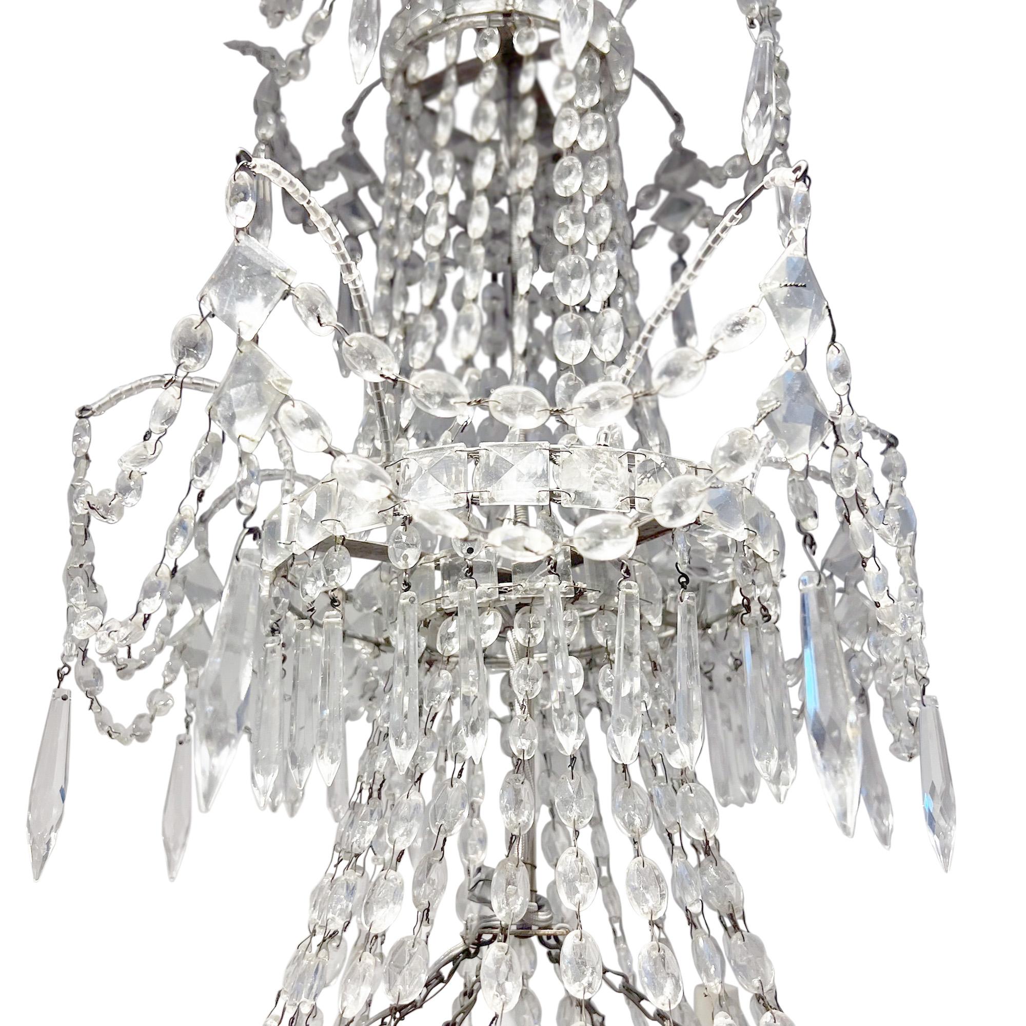 Hand-Crafted French 1920s Beaded Glass Chandelier For Sale
