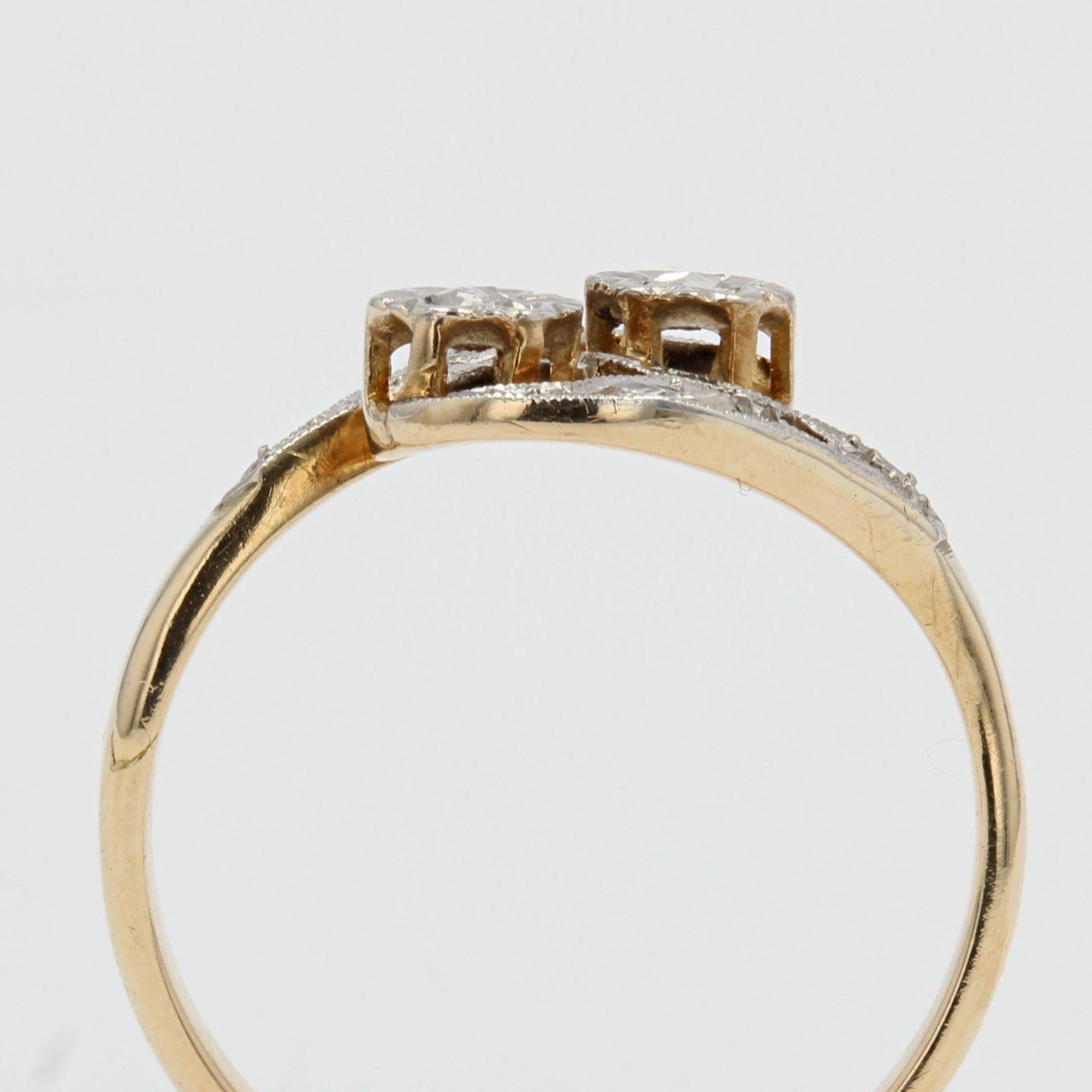 French 1920s Belle Époque Diamonds 18 Karat Yellow White Gold Ring For Sale 5