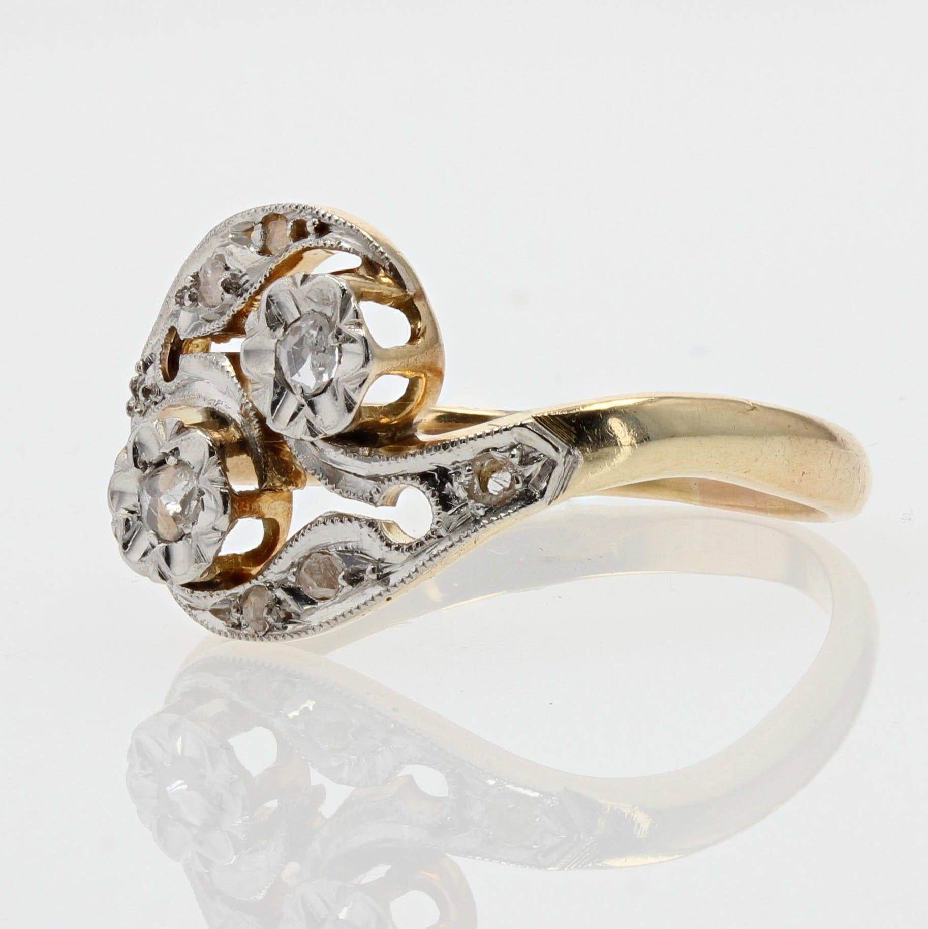 French 1920s Belle Époque Diamonds 18 Karat Yellow White Gold Ring For Sale 6