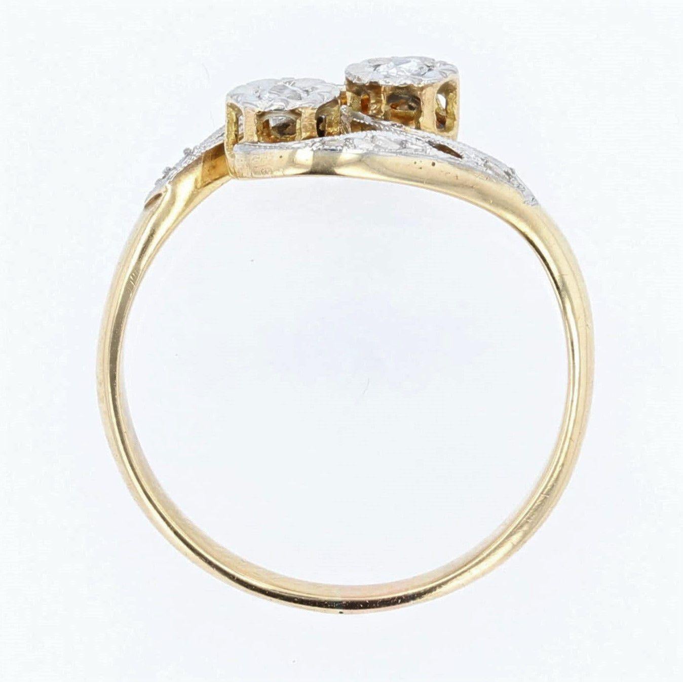 French 1920s Belle Époque Diamonds 18 Karat Yellow White Gold Ring For Sale 7