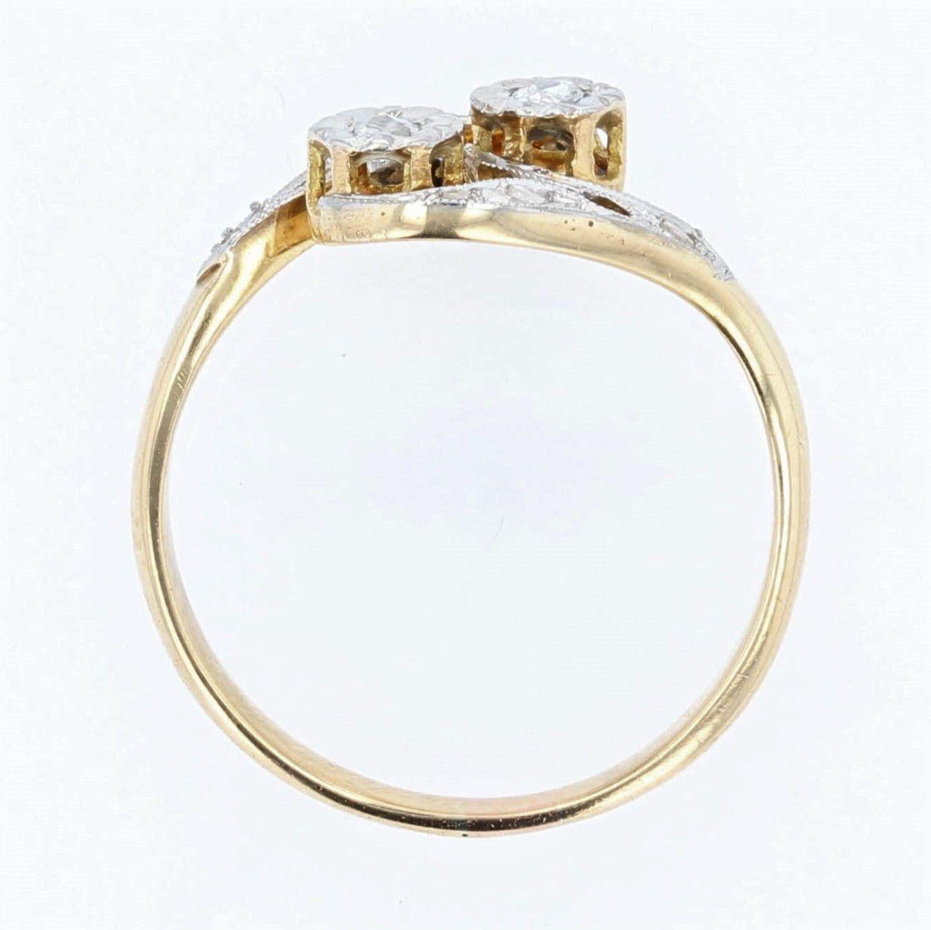 Französischer Belle Époque-Diamantenring aus 18 Karat Gelbweißgold der 1920er Jahre 7