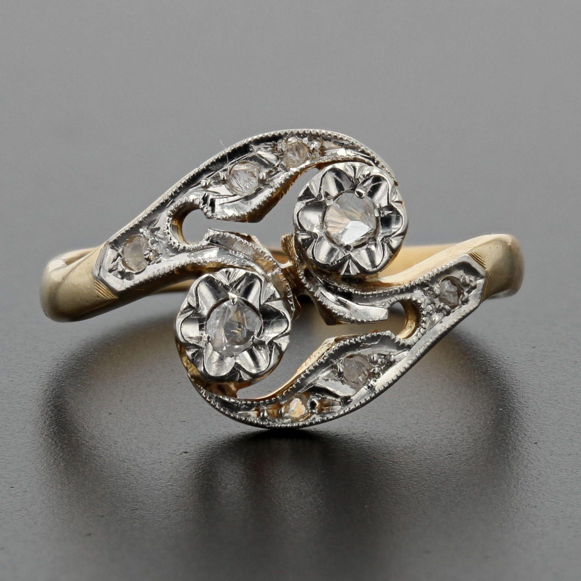 Französischer Belle Époque-Diamantenring aus 18 Karat Gelbweißgold der 1920er Jahre (Rosenschliff)