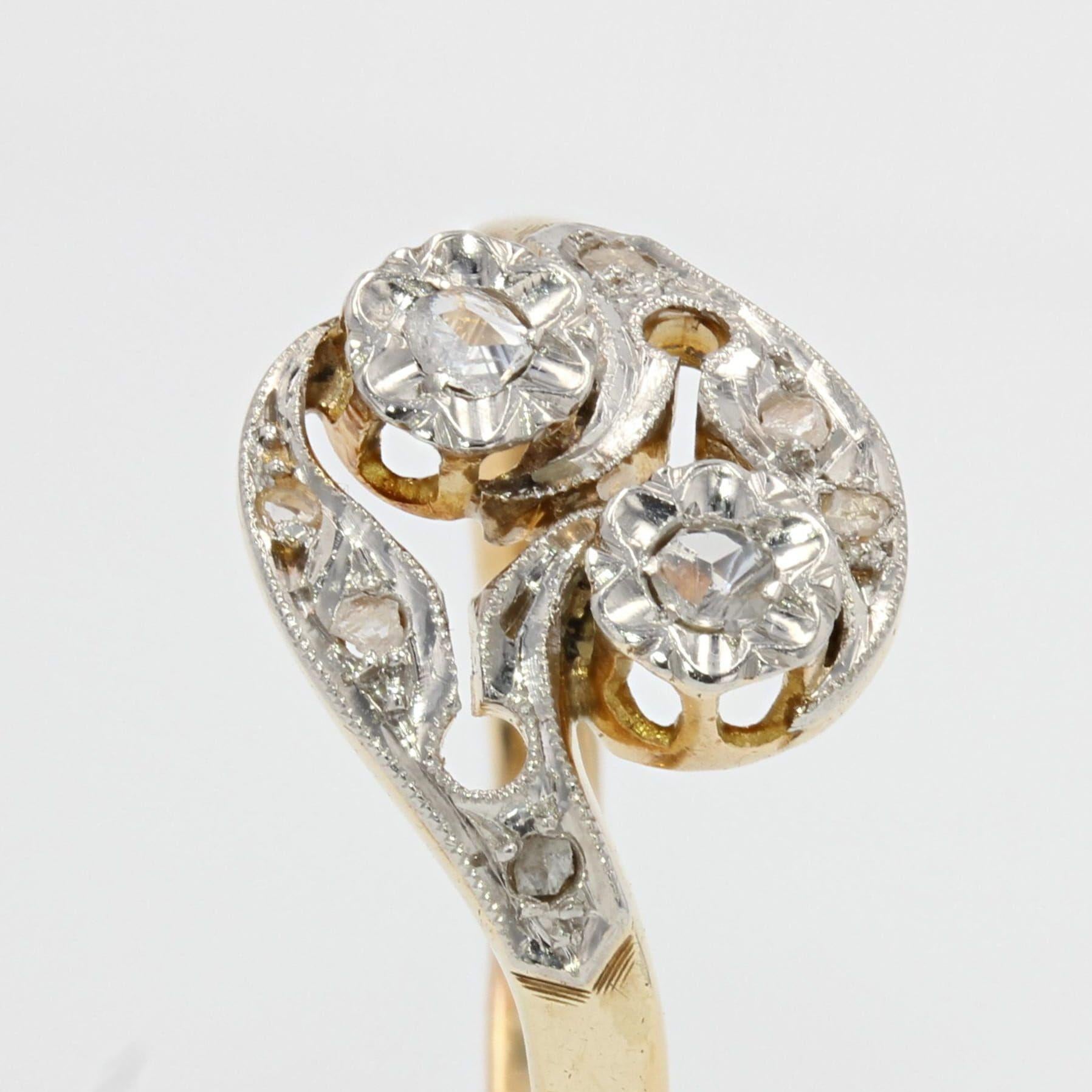 French 1920s Belle Époque Diamonds 18 Karat Yellow White Gold Ring For Sale 1