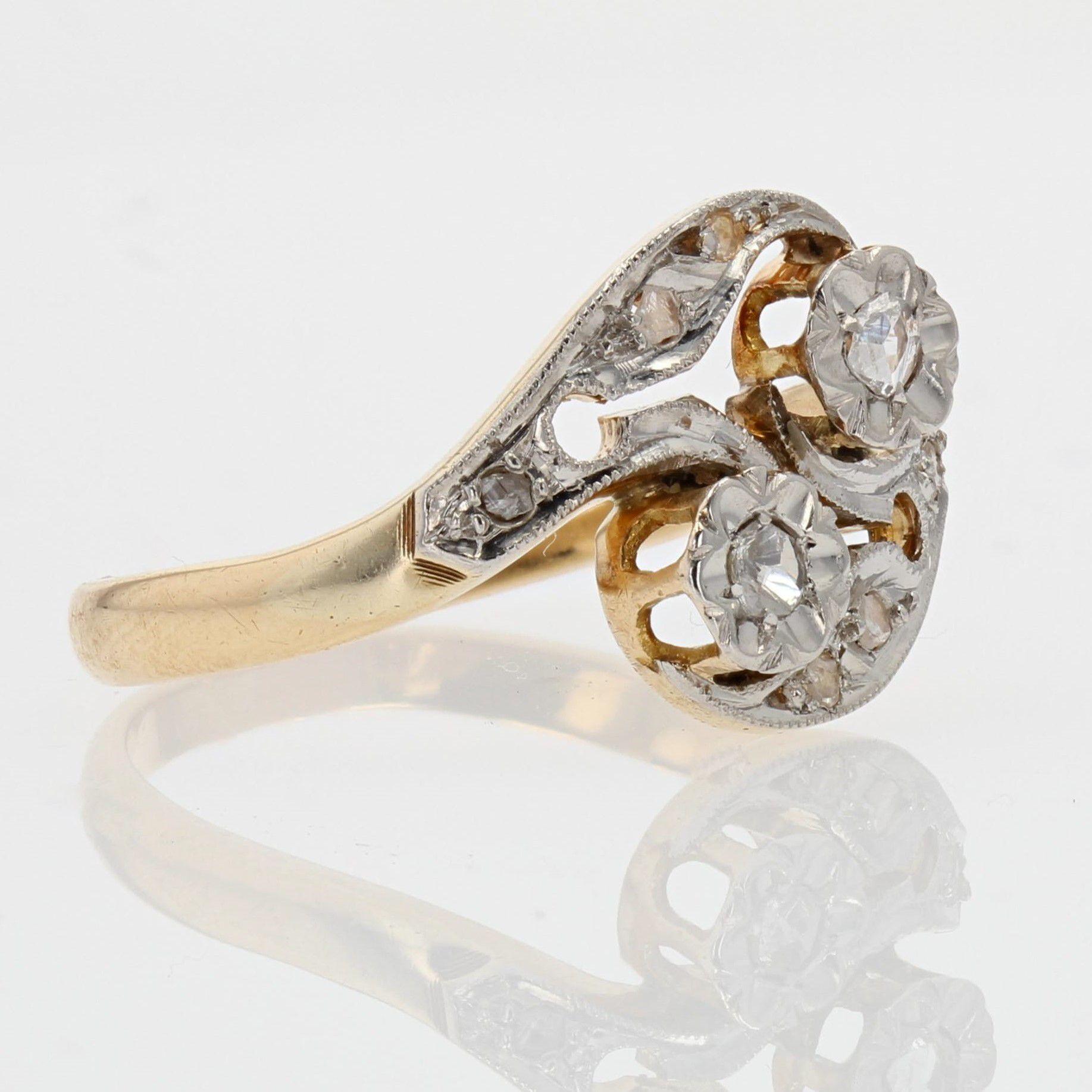 French 1920s Belle Époque Diamonds 18 Karat Yellow White Gold Ring For Sale 2