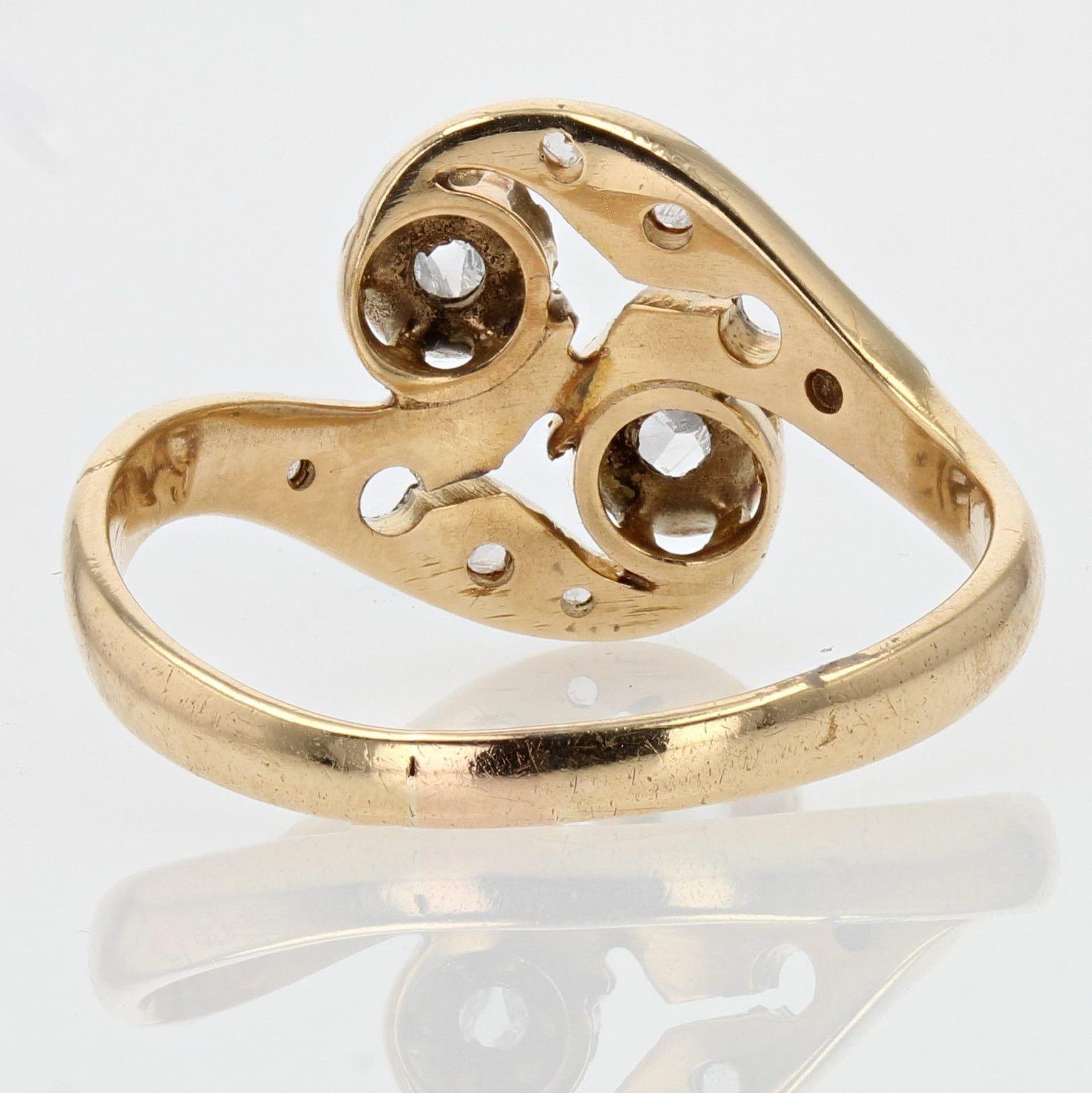 French 1920s Belle Époque Diamonds 18 Karat Yellow White Gold Ring For Sale 4