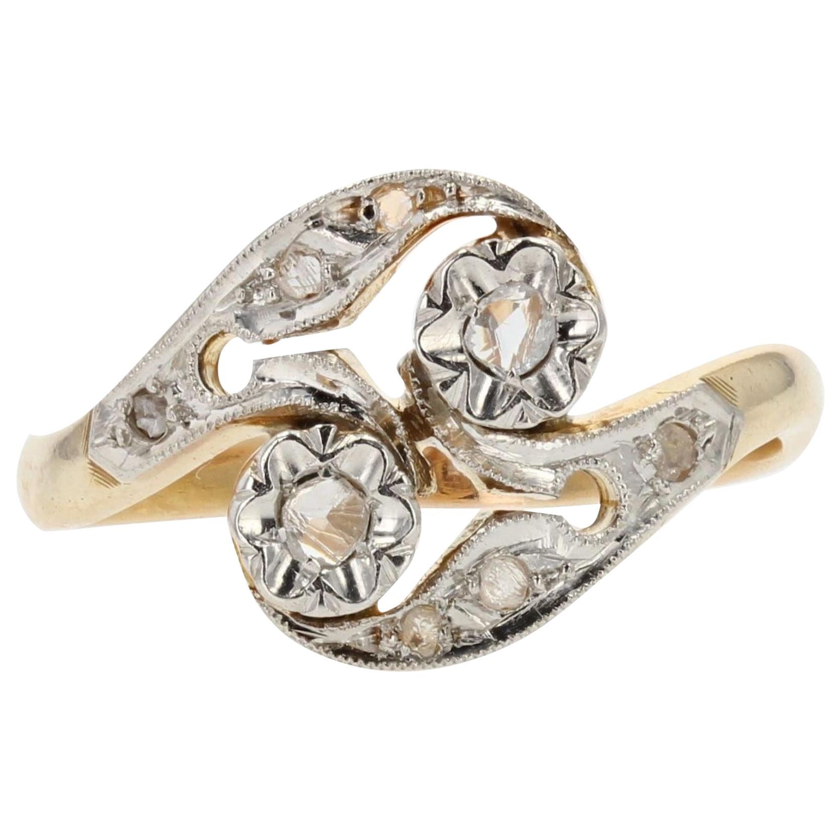 French 1920s Belle Époque Diamonds 18 Karat Yellow White Gold Ring For Sale