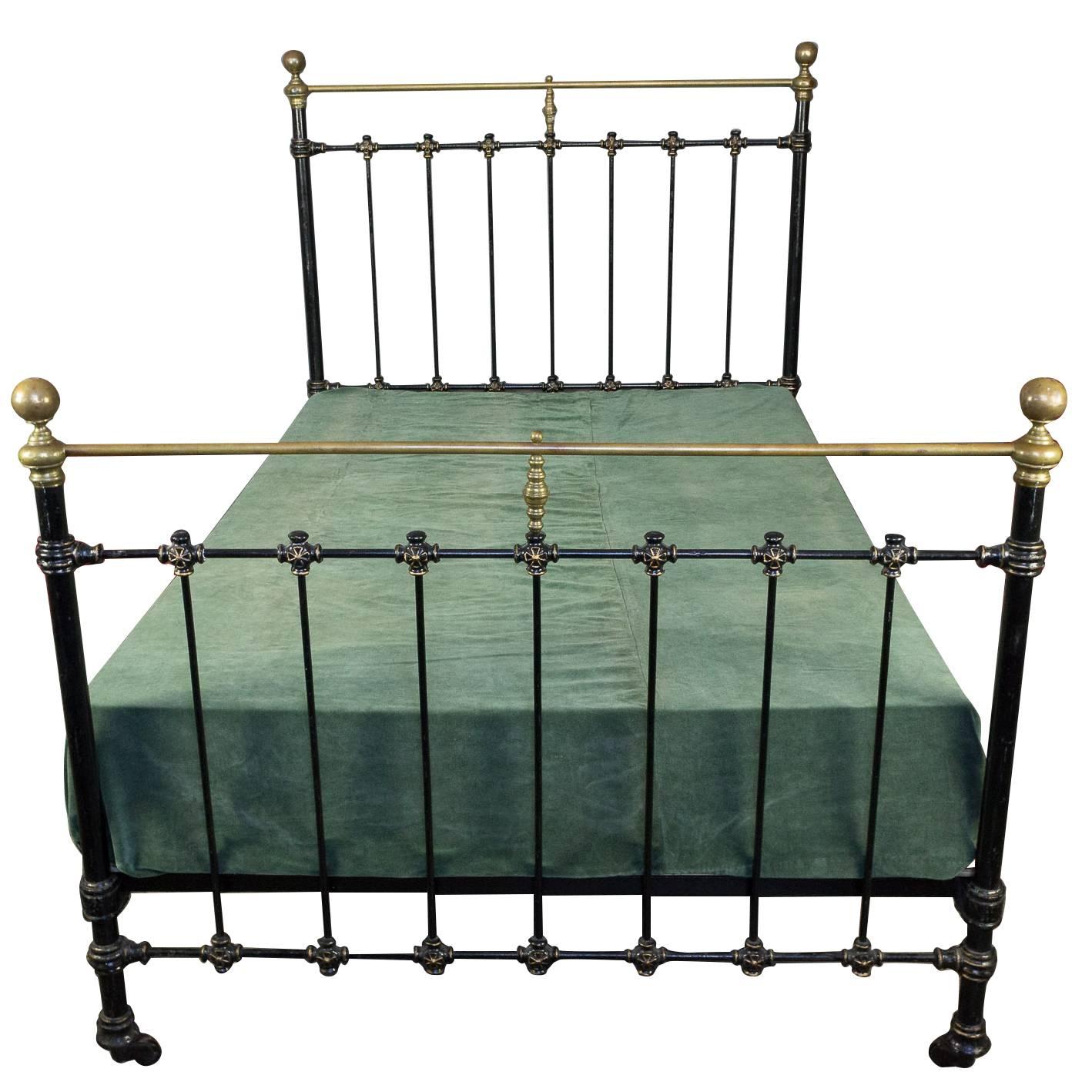 French 1920s Black Iron Bed with Brass Detailing