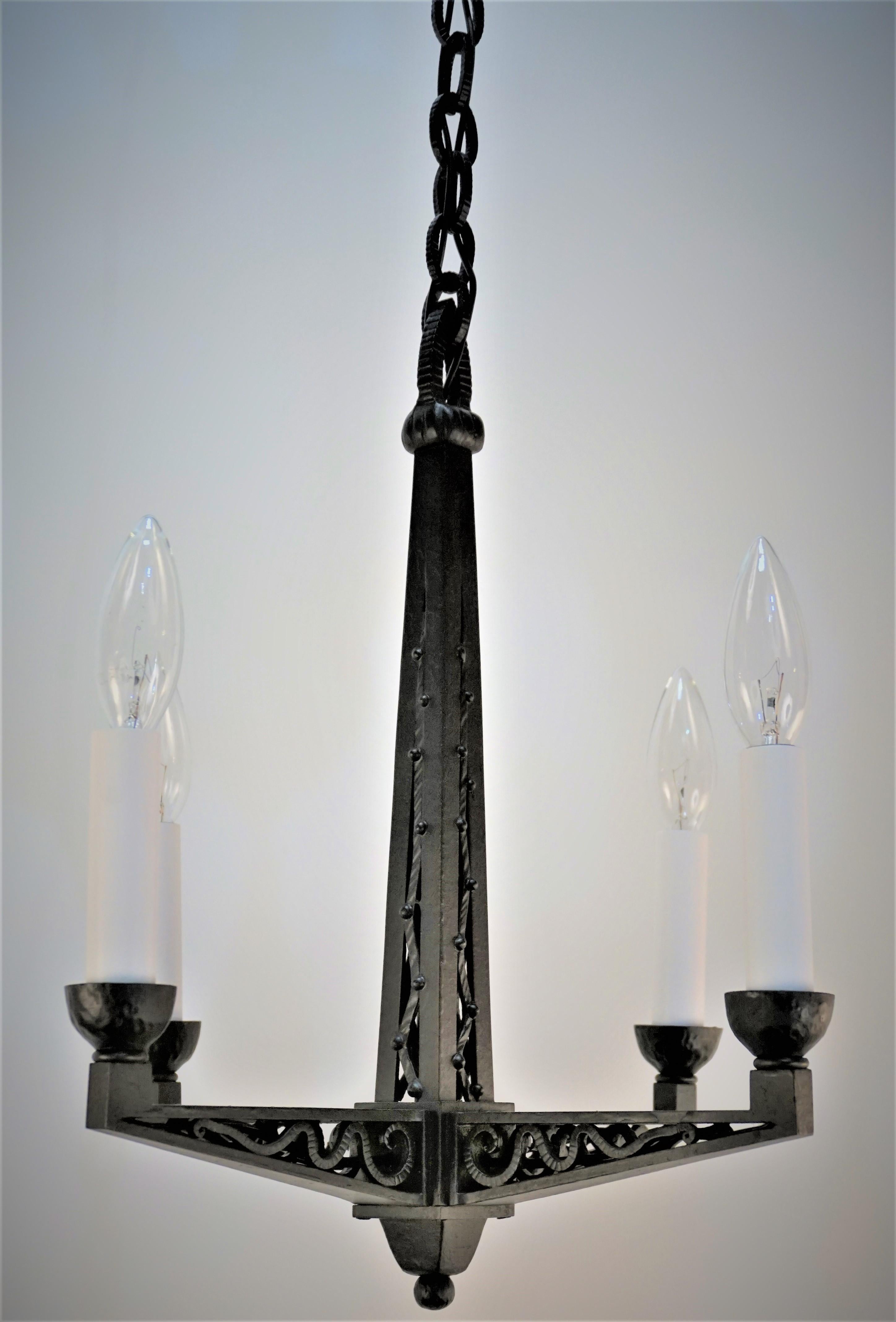 French 1920's Black Iron Chandelier For Sale 3