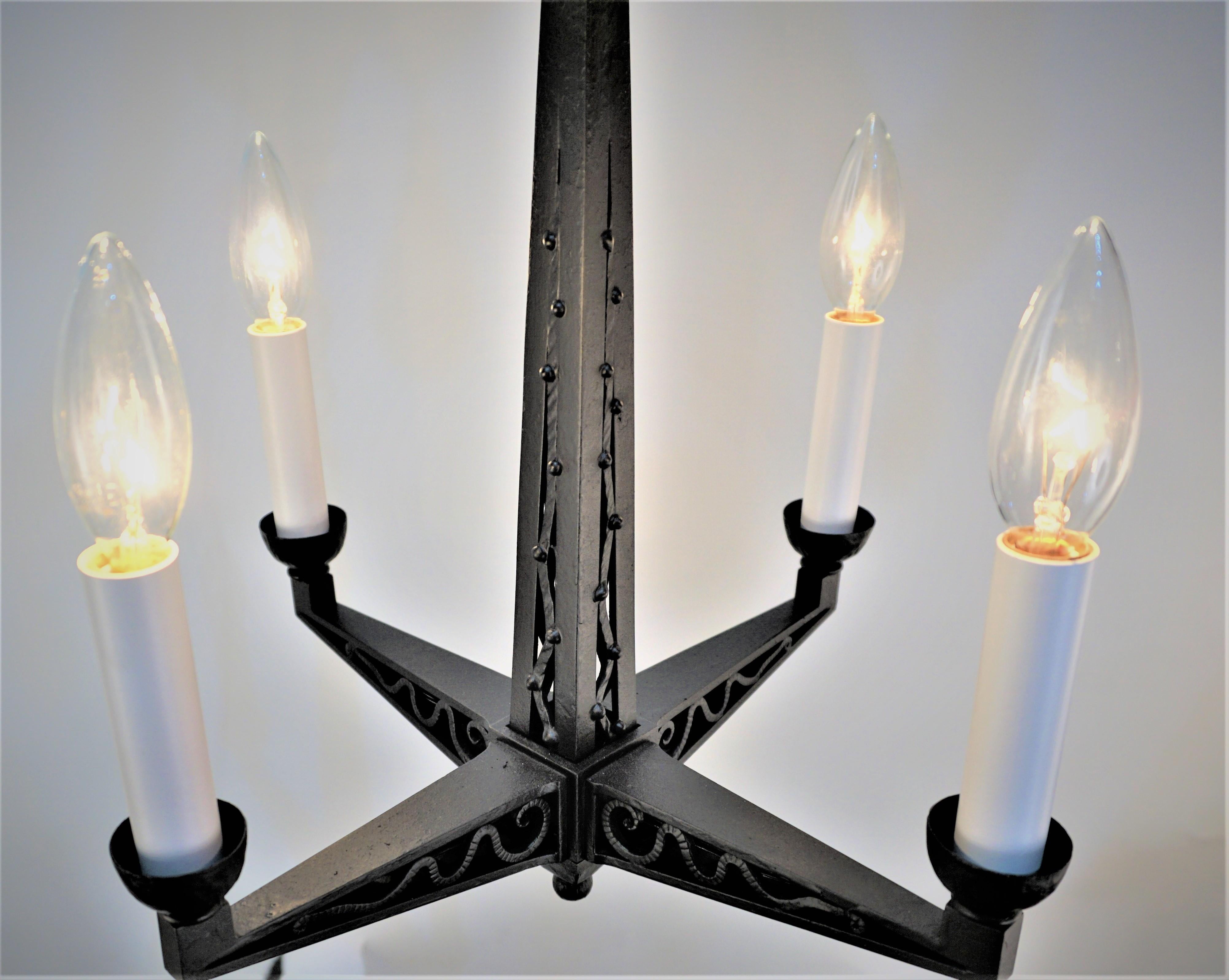 French 1920's Black Iron Chandelier For Sale 4