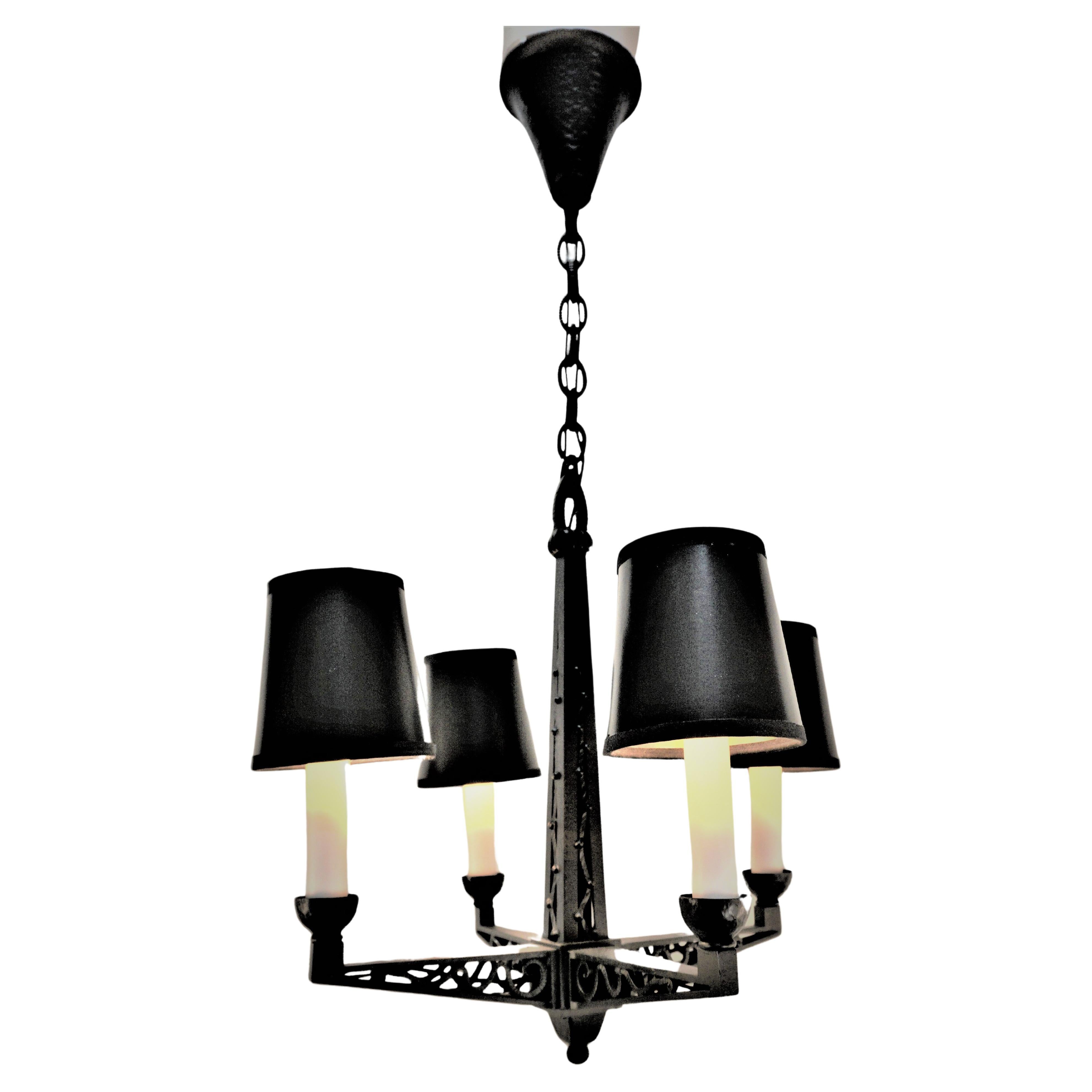 French 1920's Black Iron Chandelier