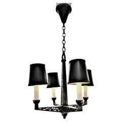French 1920's Black Iron Chandelier