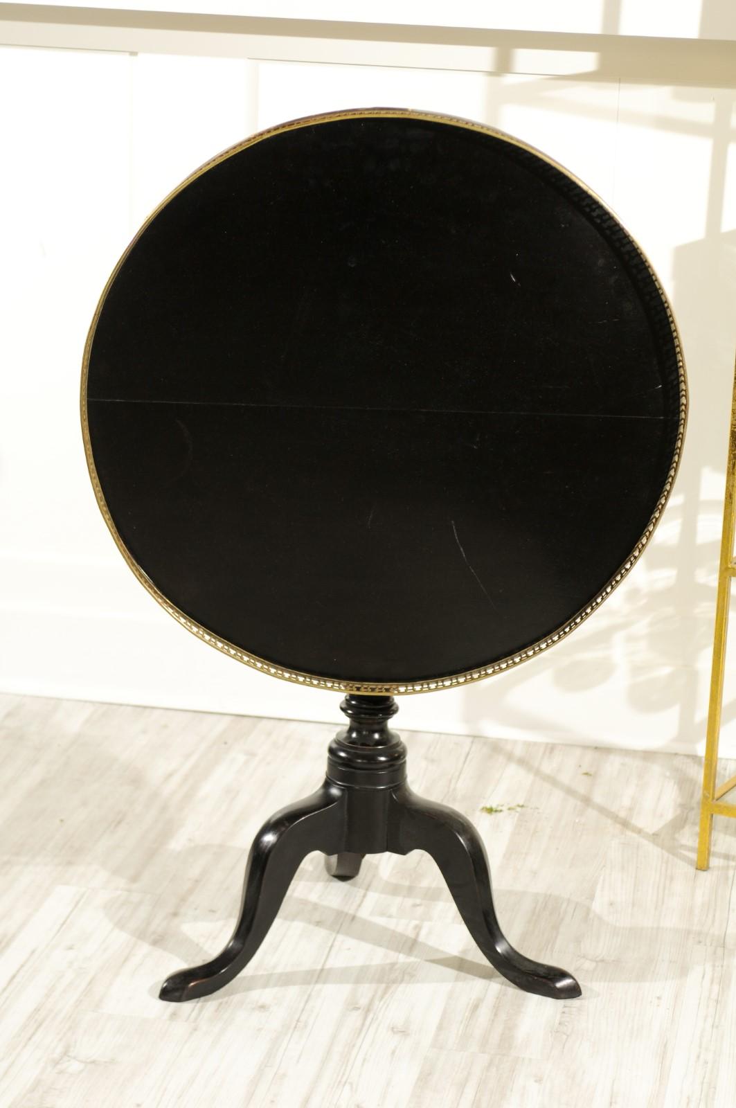French 1920s Black-Painted Pedestal Tilt-Top Table with Pierced Brass Gallery 6