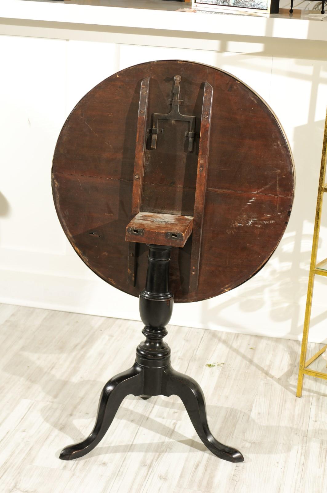 French 1920s Black-Painted Pedestal Tilt-Top Table with Pierced Brass Gallery 5