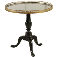 French 1920s Black-Painted Pedestal Tilt-Top Table with Pierced Brass Gallery