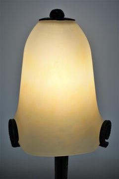 French 1920's Blown Glass Wrought Iron Table Lamp