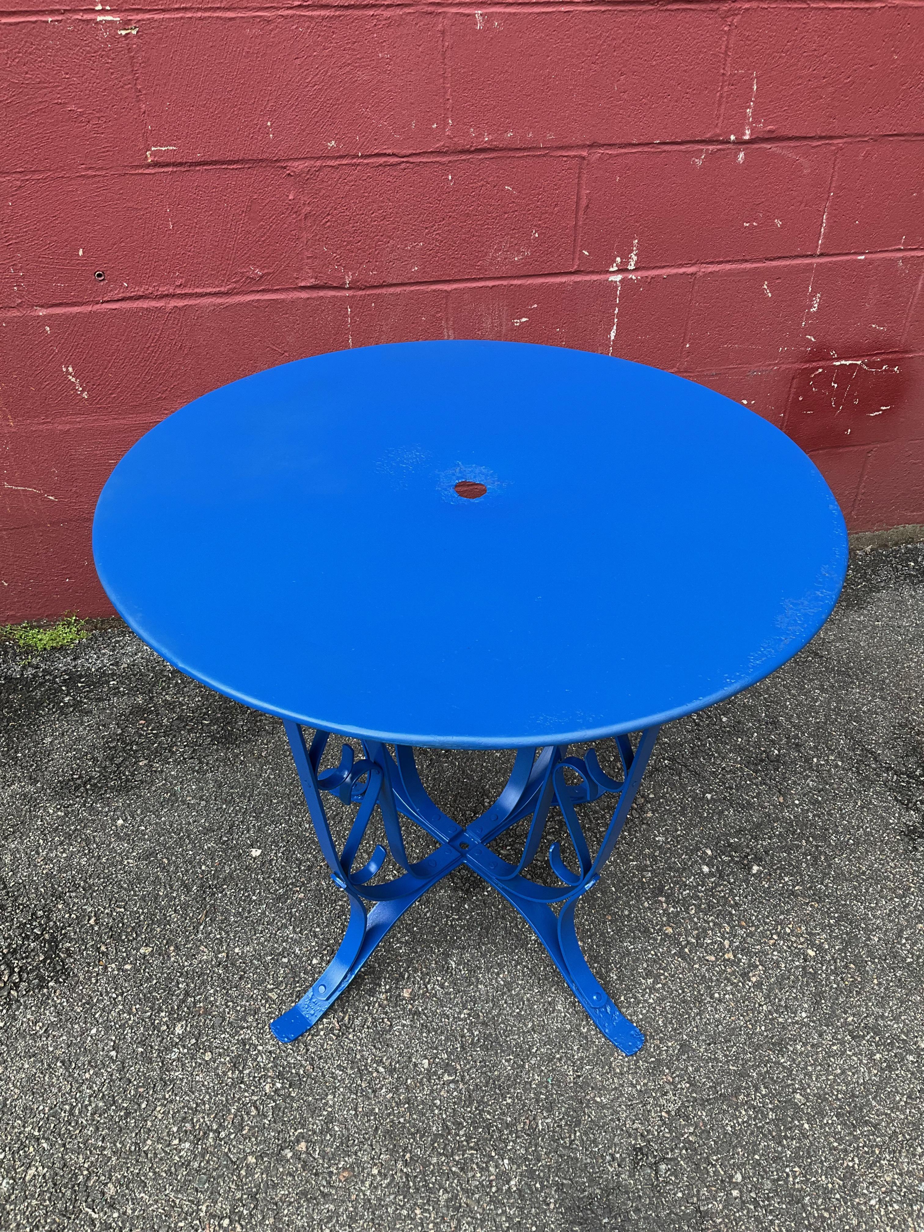 Iron French 1920’s Blue Painted Garden Table For Sale