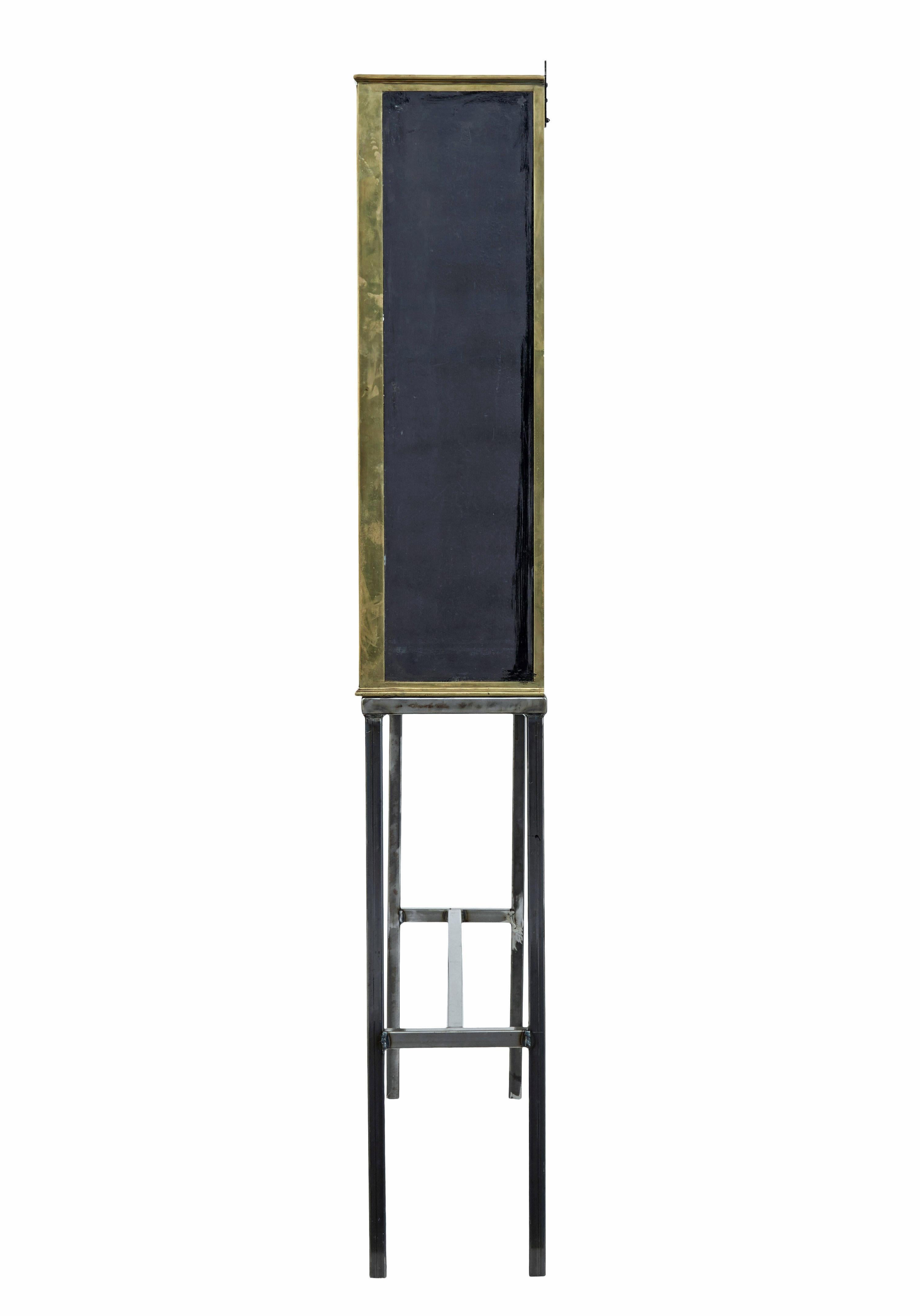 Brass French 1920’s brass glazed shop display cabinet by Siegel For Sale