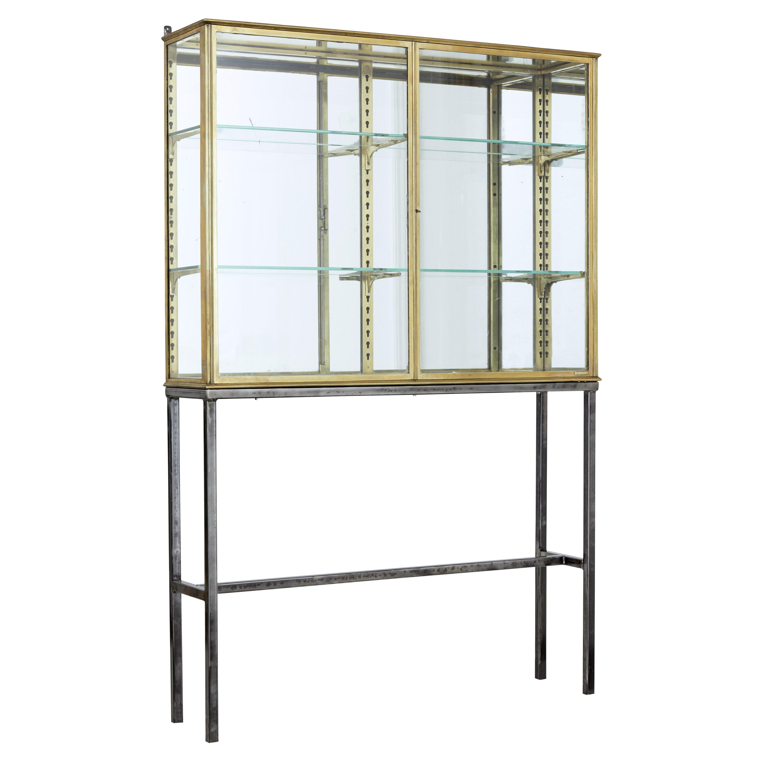 French 1920s Brass Glazed Shop Display Cabinet by Siegel