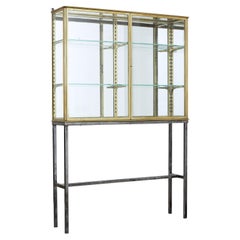 Antique French 1920s Brass Glazed Shop Display Cabinet by Siegel