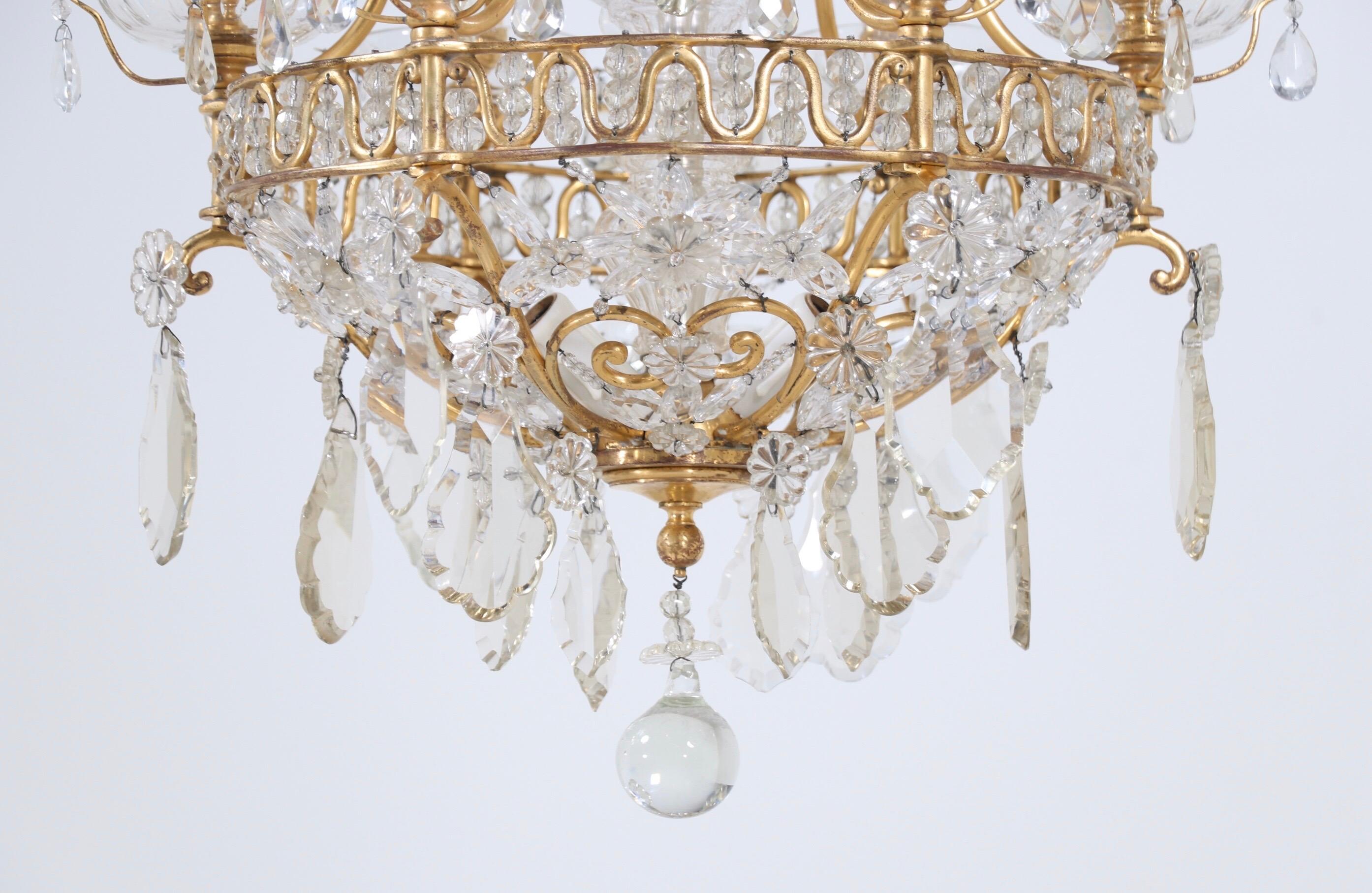 French 1920s Bronze and Crystal Chandelier 5