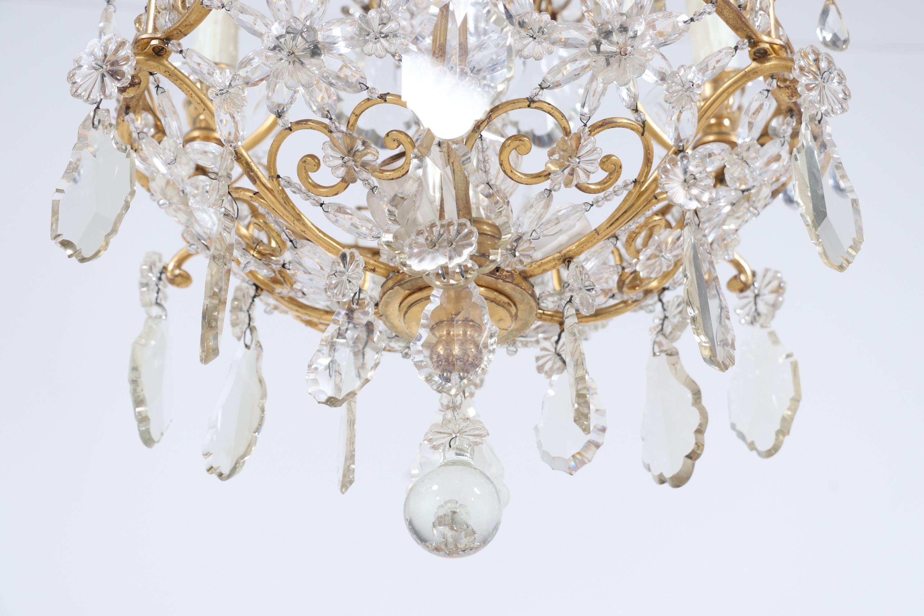 French 1920s Bronze and Crystal Chandelier 6