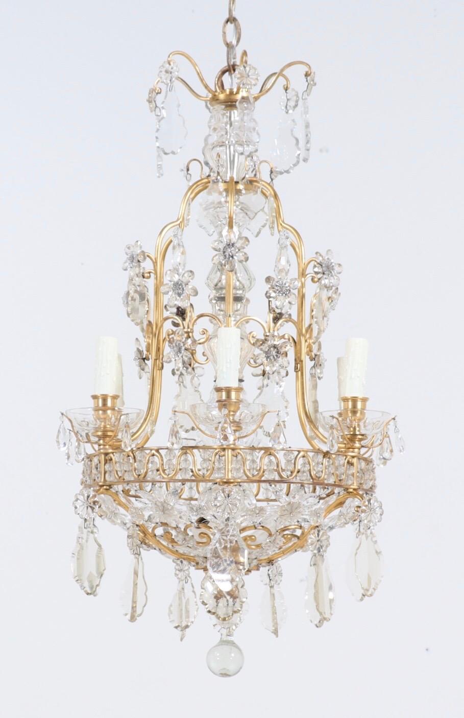 Neoclassical French 1920s Bronze and Crystal Chandelier