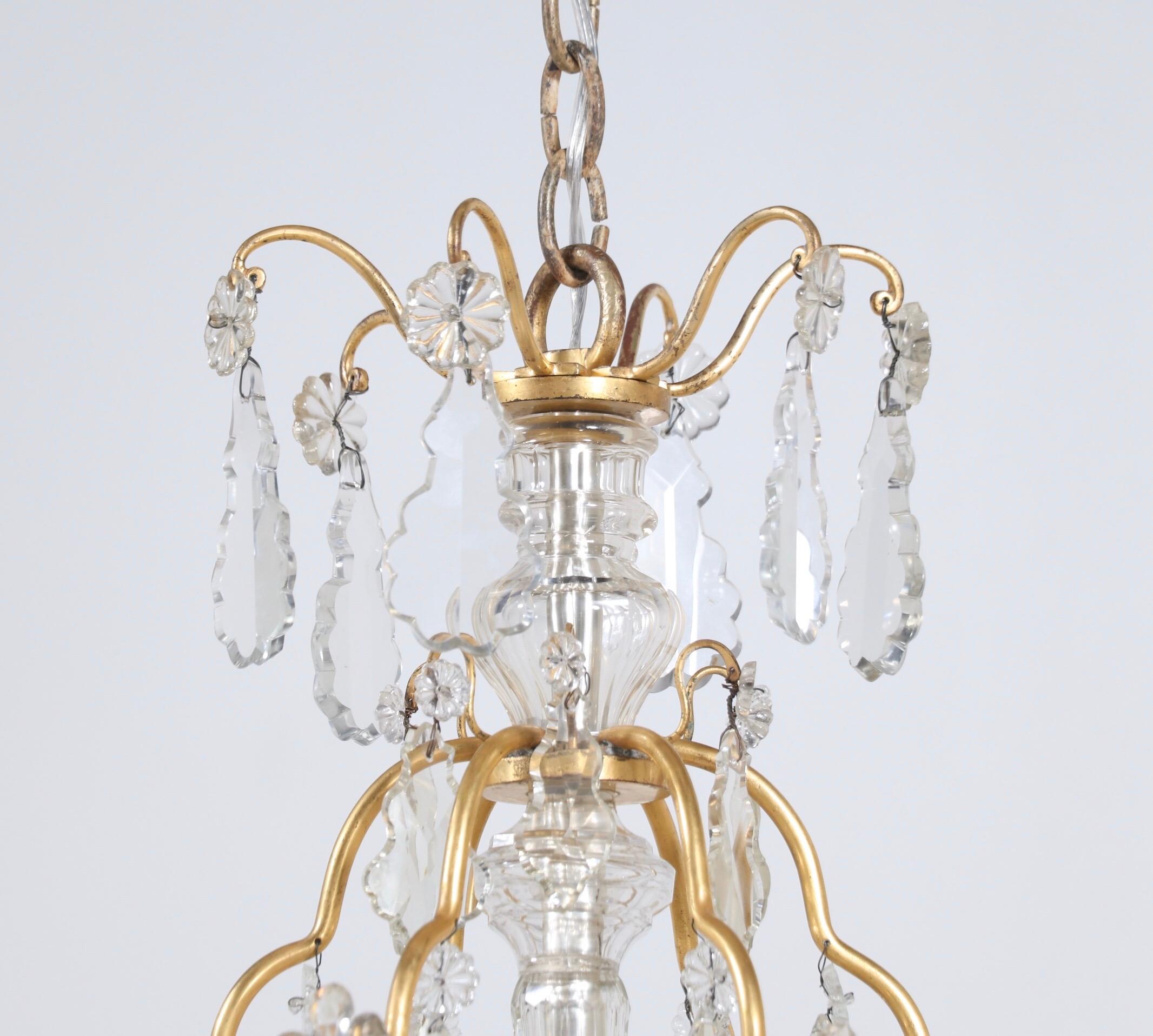 French 1920s Bronze and Crystal Chandelier In Good Condition In Los Angeles, CA