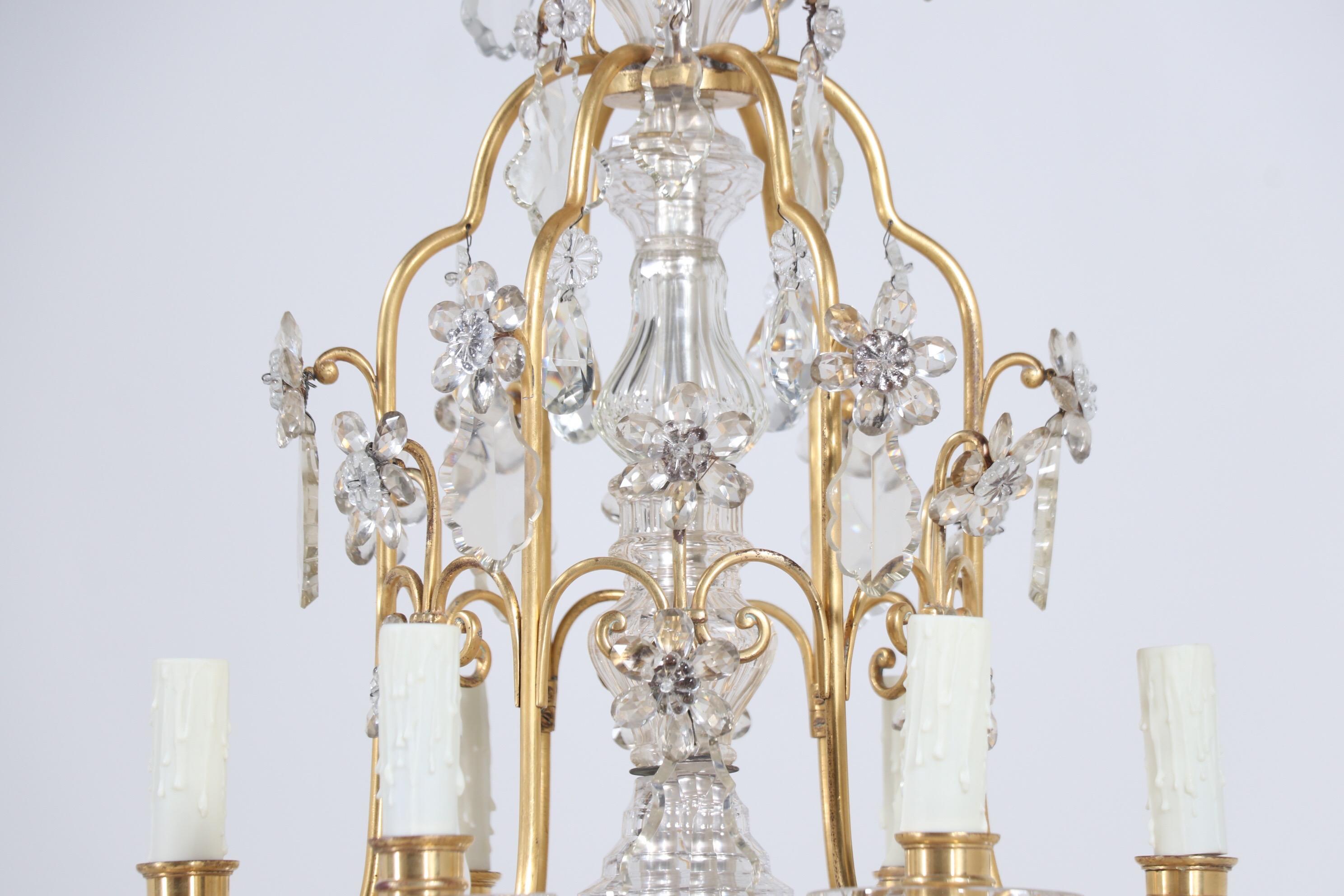 Early 20th Century French 1920s Bronze and Crystal Chandelier