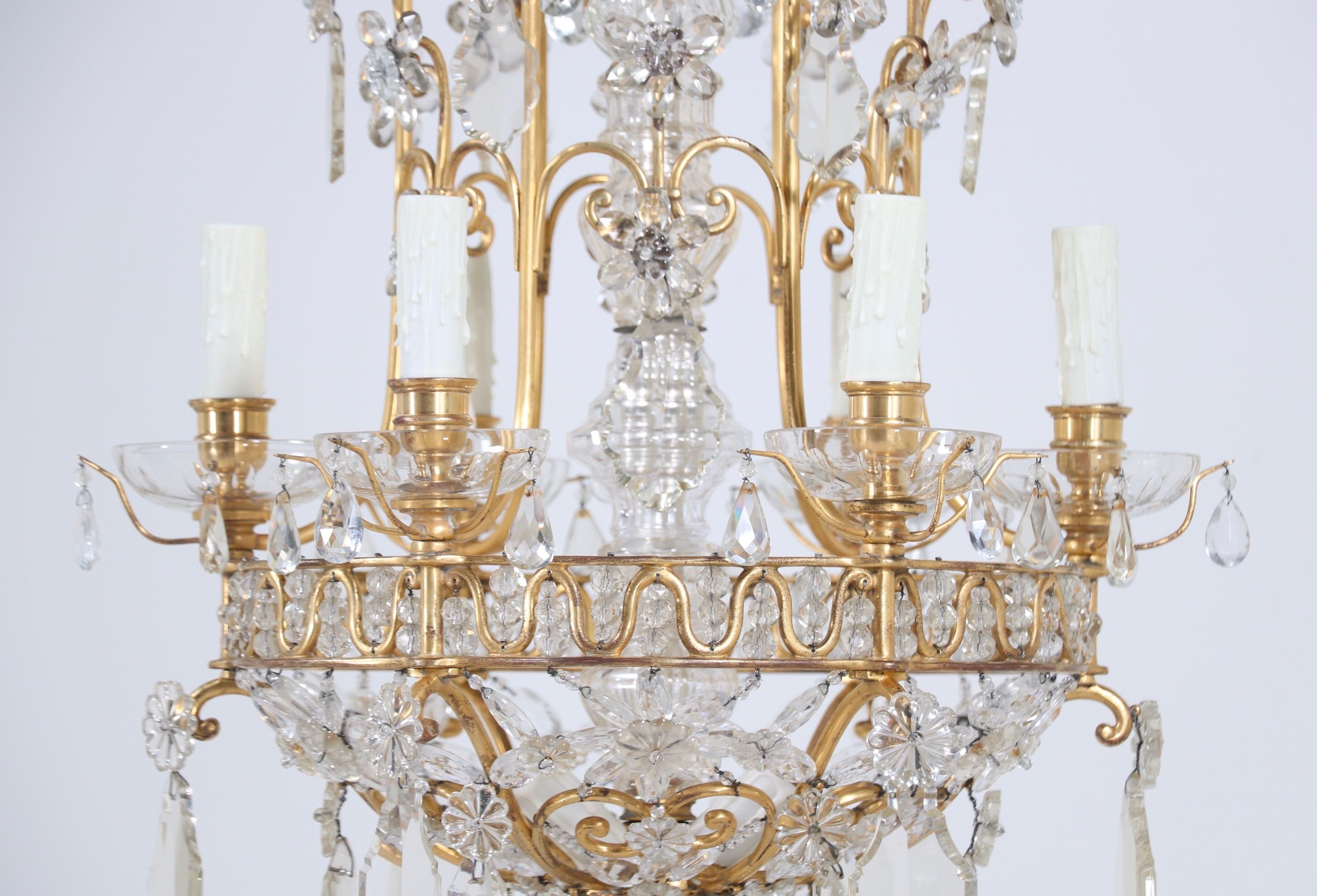 French 1920s Bronze and Crystal Chandelier 1