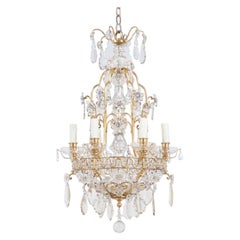 French 1920s Bronze and Crystal Chandelier