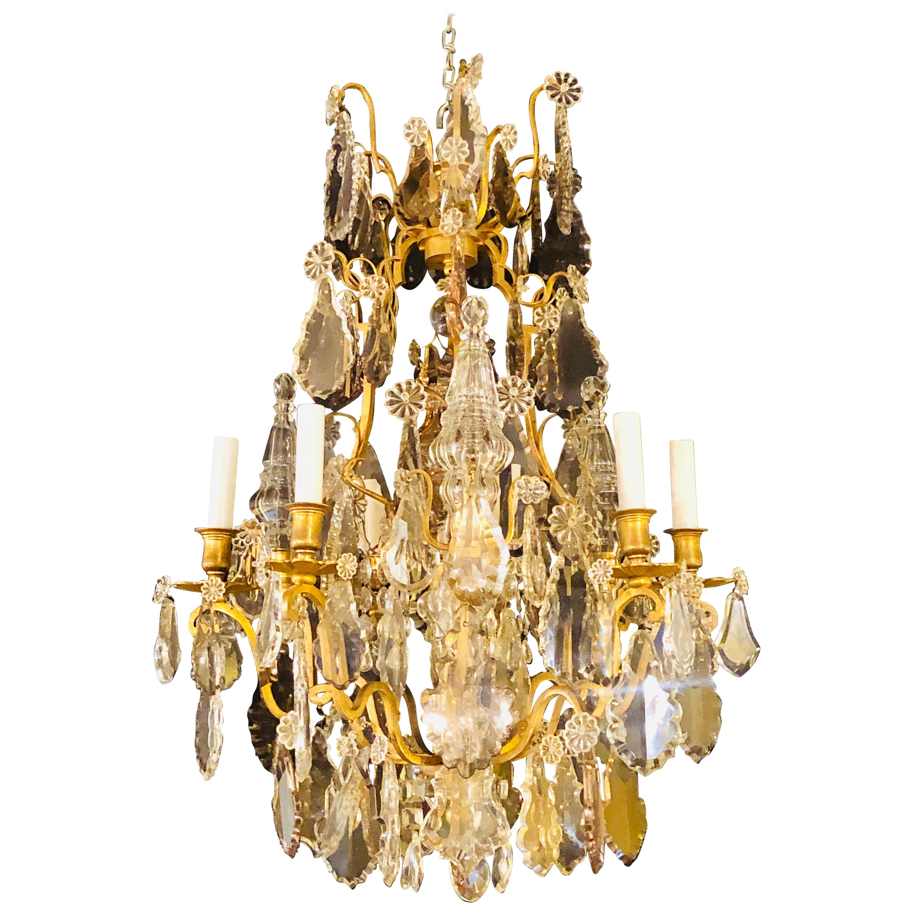 French 1920s Bronze and Crystal Chandelier with Spear Points