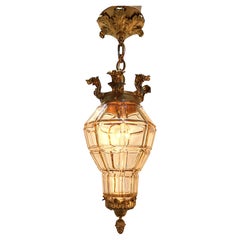 Lanterna francese del 1920 in bronzo e cristallo