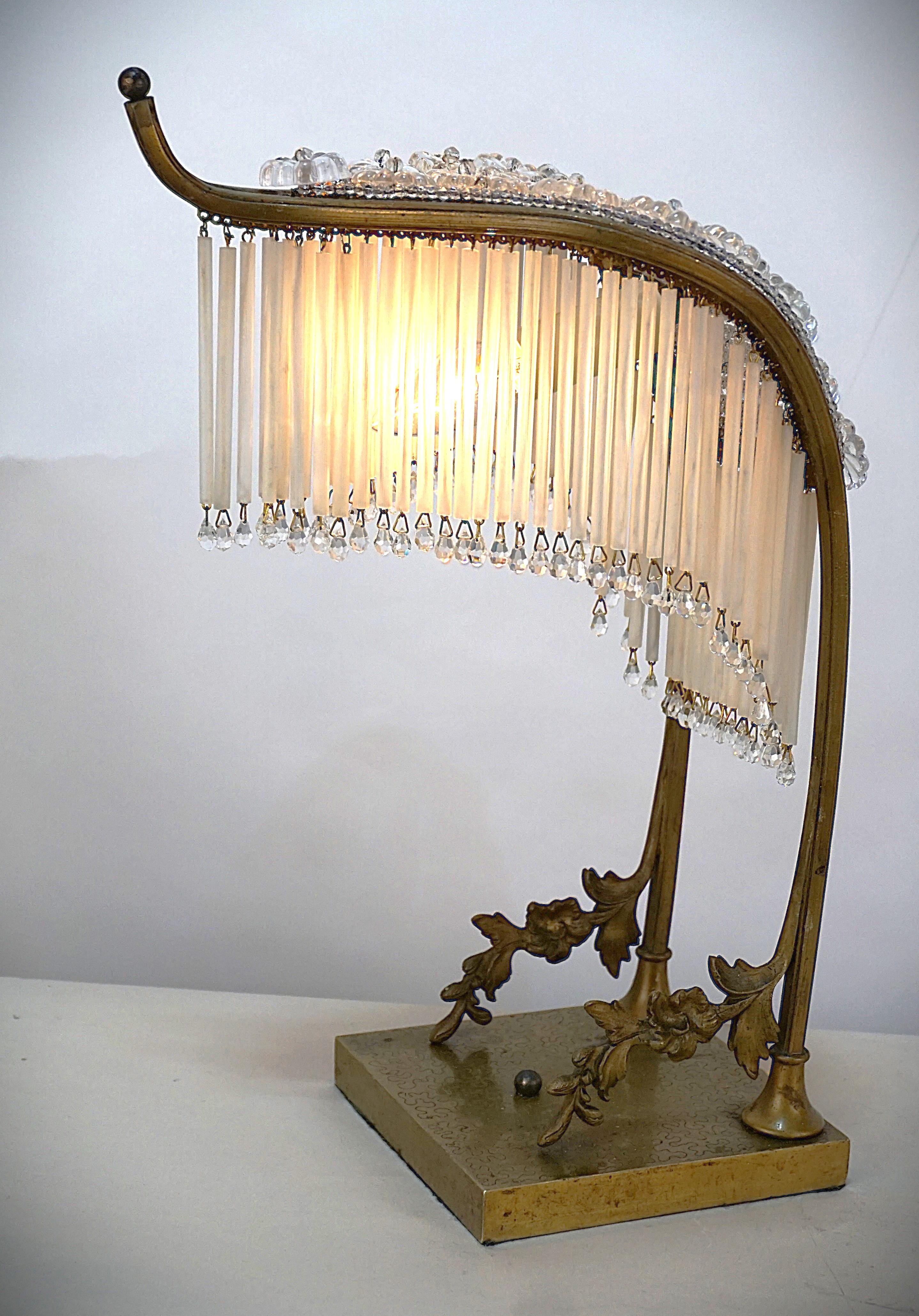 French 1920's Bronze and Crystal Table Lamp For Sale 6