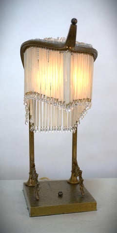 French 1920's Bronze and Crystal Table Lamp