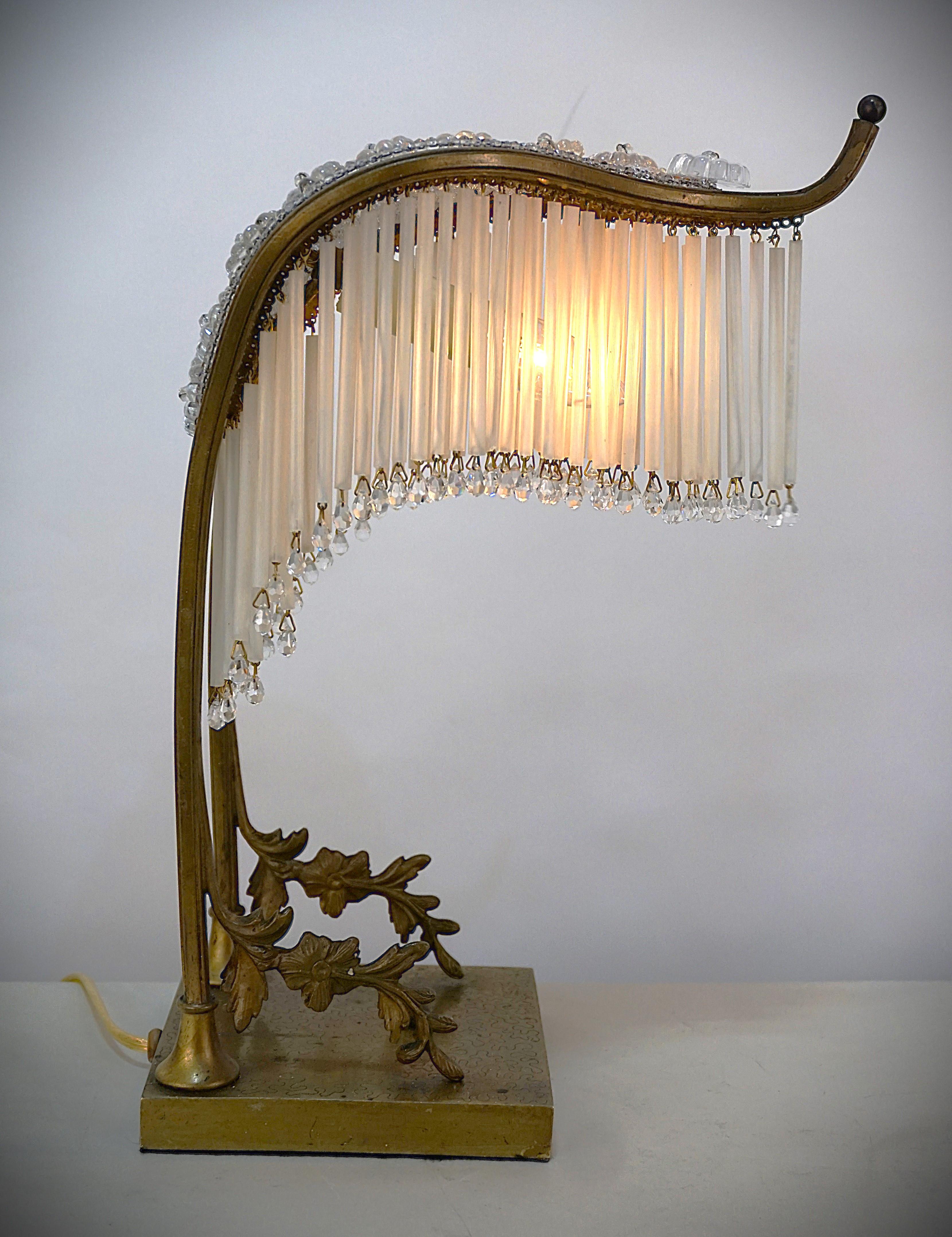 French 1920's Bronze and Crystal Table Lamp In Good Condition For Sale In Fairfax, VA