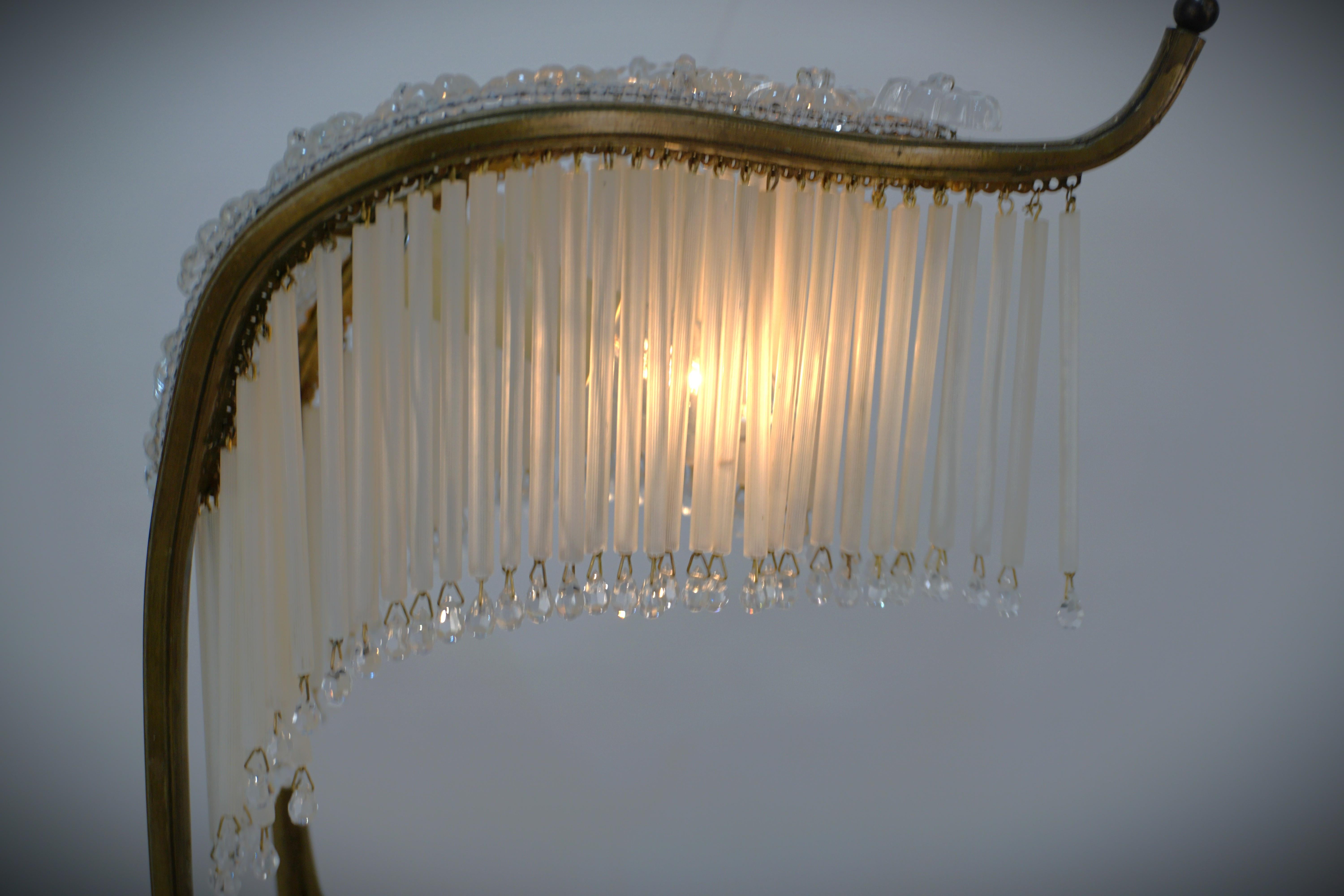 Early 20th Century French 1920's Bronze and Crystal Table Lamp For Sale