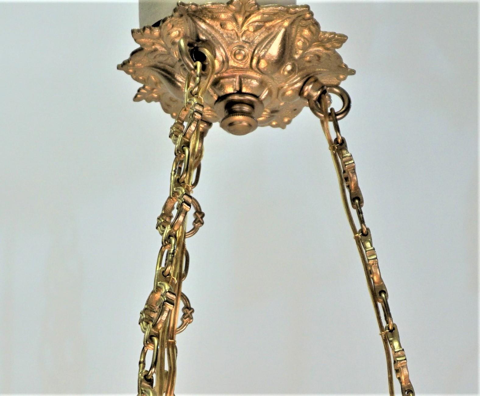 Early 20th Century French 1920's Bronze and Glass Art Deco Chandelier