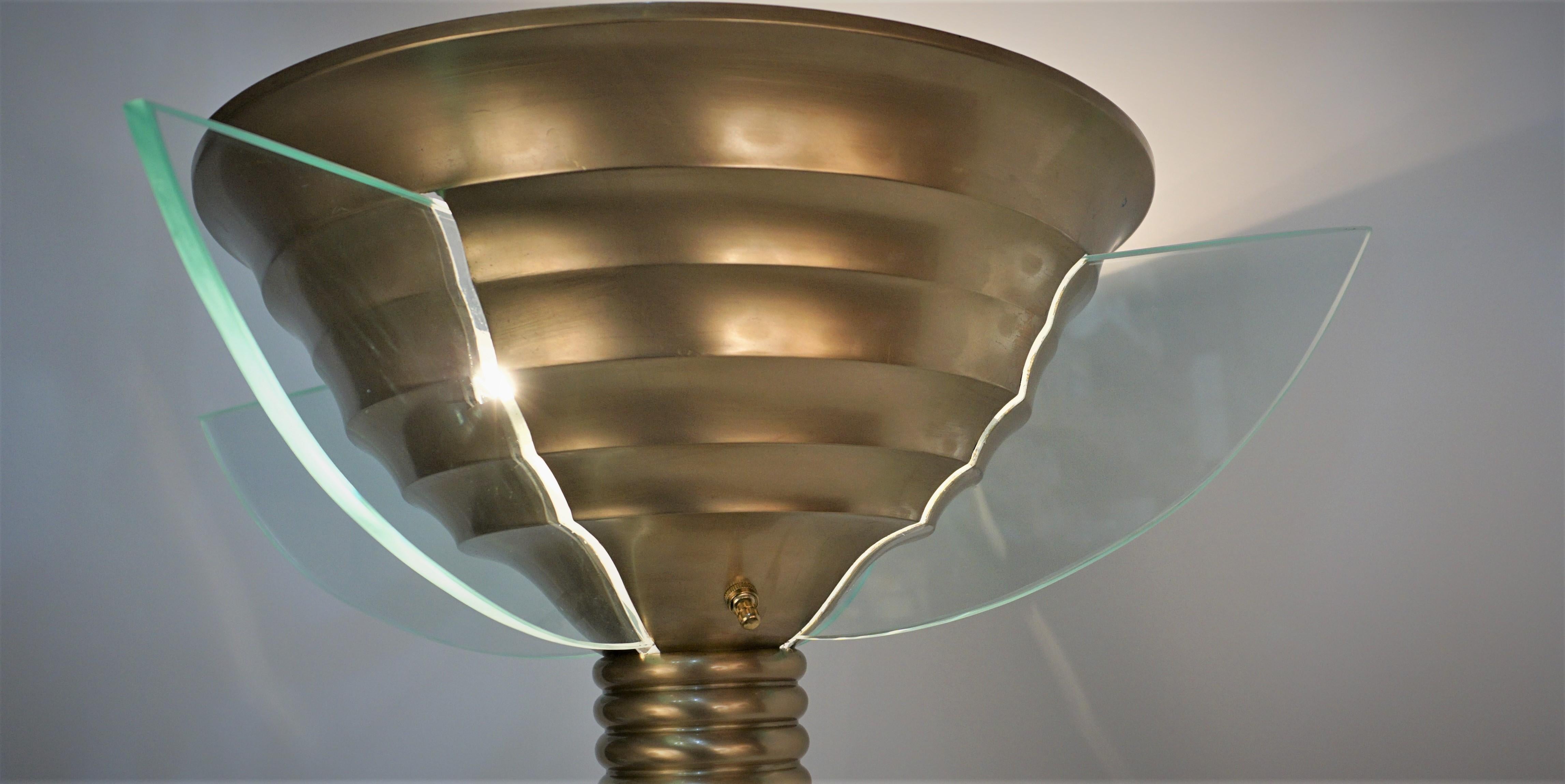 French 1920's Bronze and Glass Art Deco Floor Lamp by Atelier Petitot In Good Condition For Sale In Fairfax, VA
