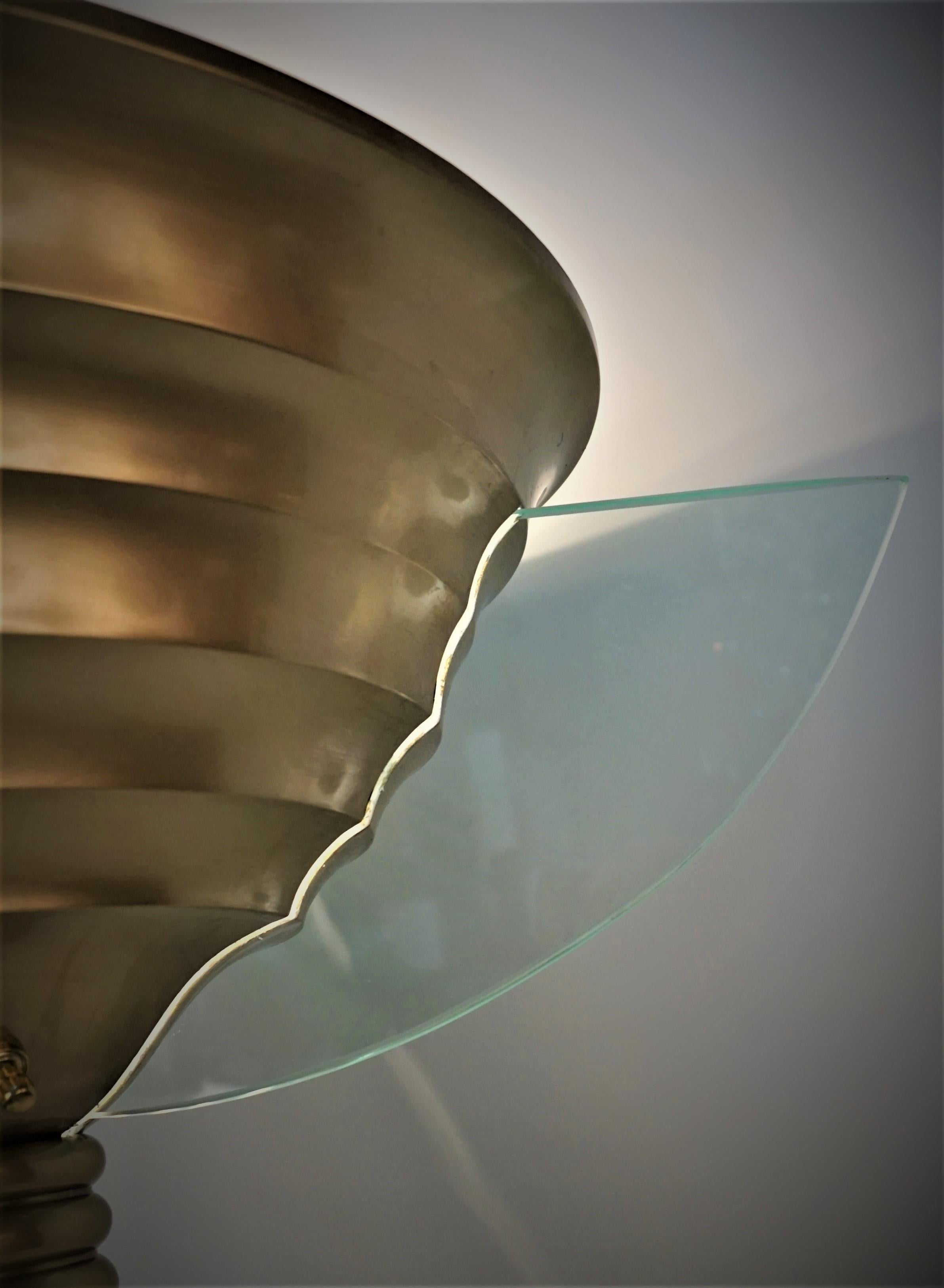Early 20th Century French 1920's Bronze and Glass Art Deco Floor Lamp by Atelier Petitot For Sale