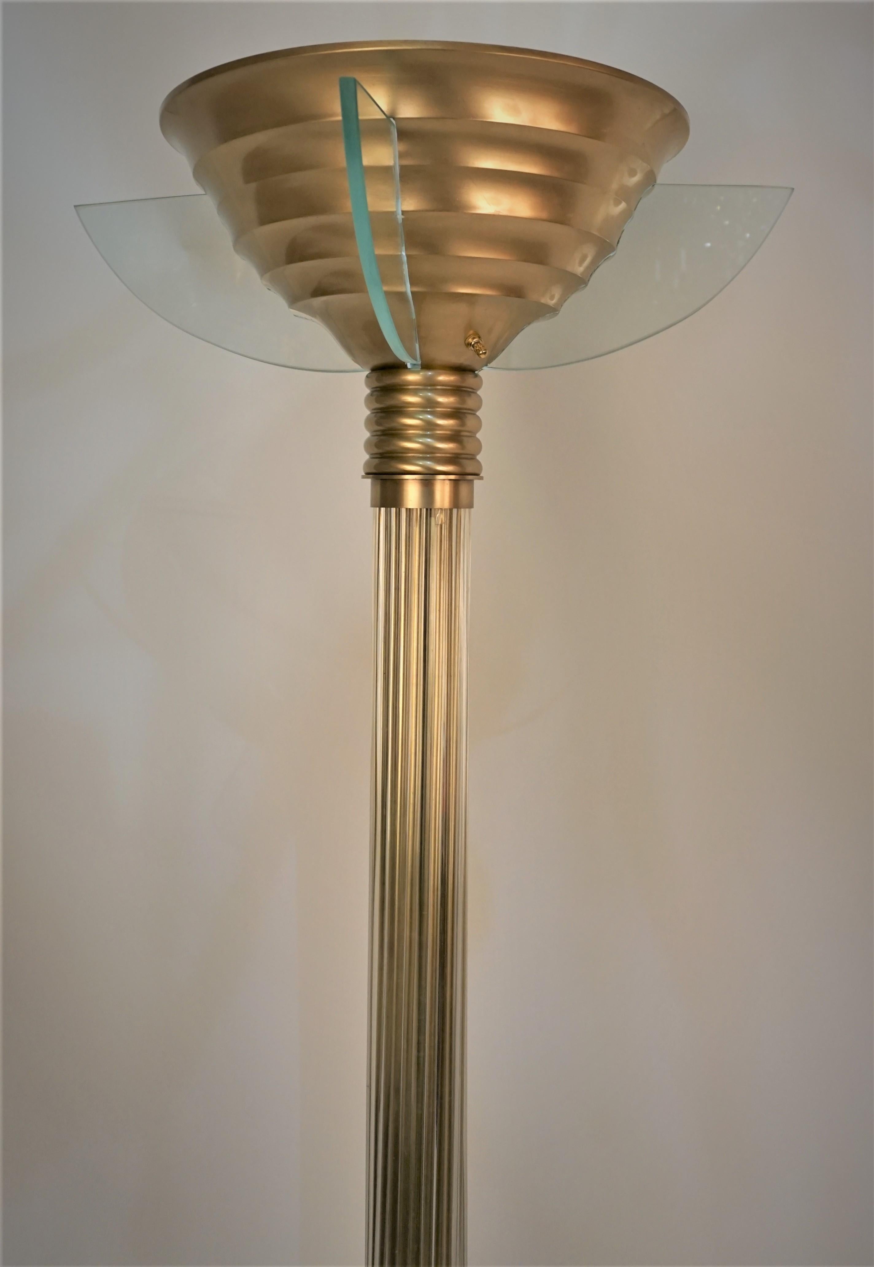 French 1920's Bronze and Glass Art Deco Floor Lamp by Atelier Petitot  For Sale 5