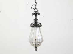 French 1920s Bronze and Glass Lantern with Feathers and Acanthus Leaves