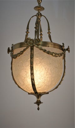 French 1920's Bronze and Texture glass Lantern/Chandelier